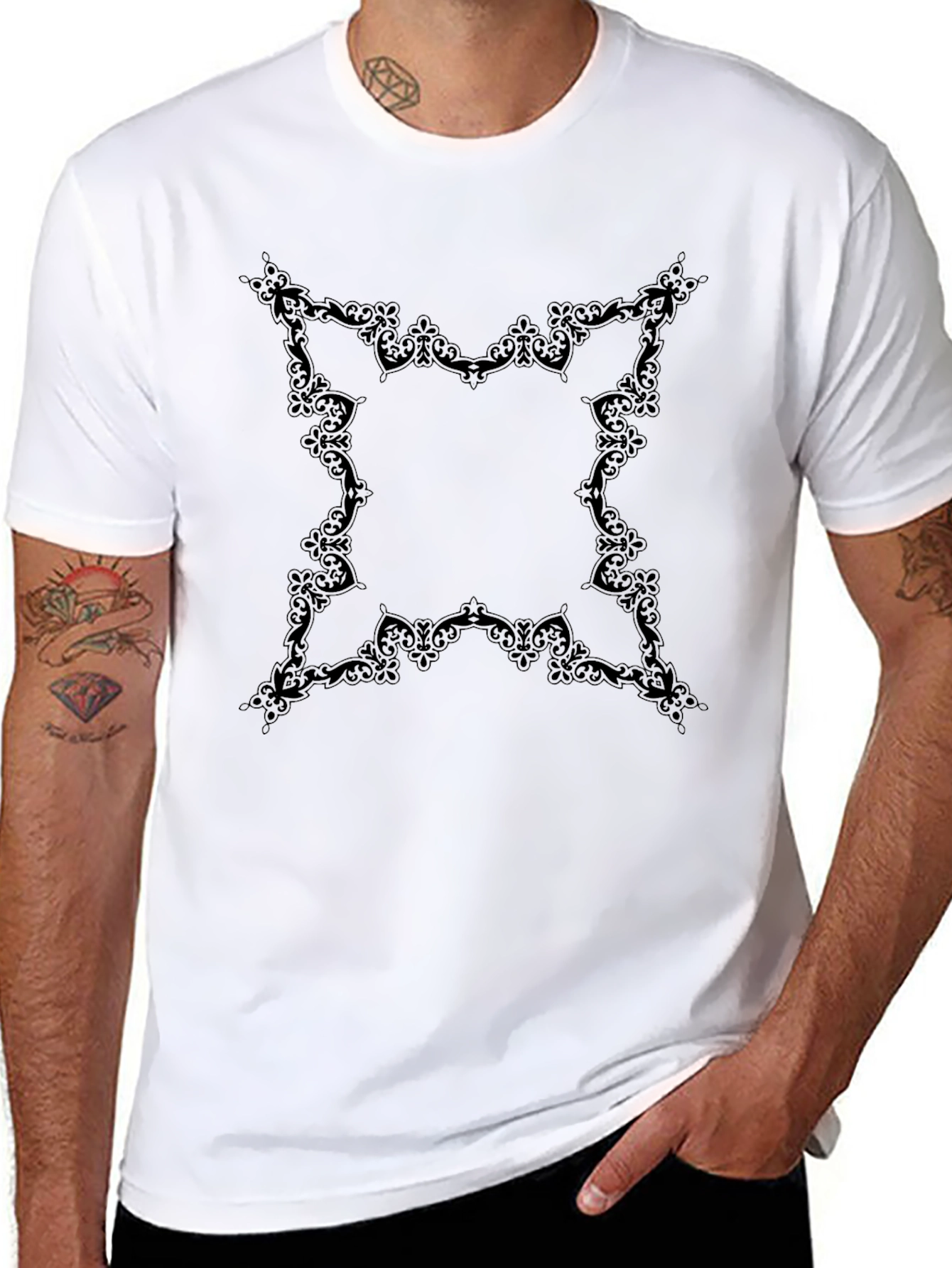 Black Ornate Graphic Black T-Shirt view 8