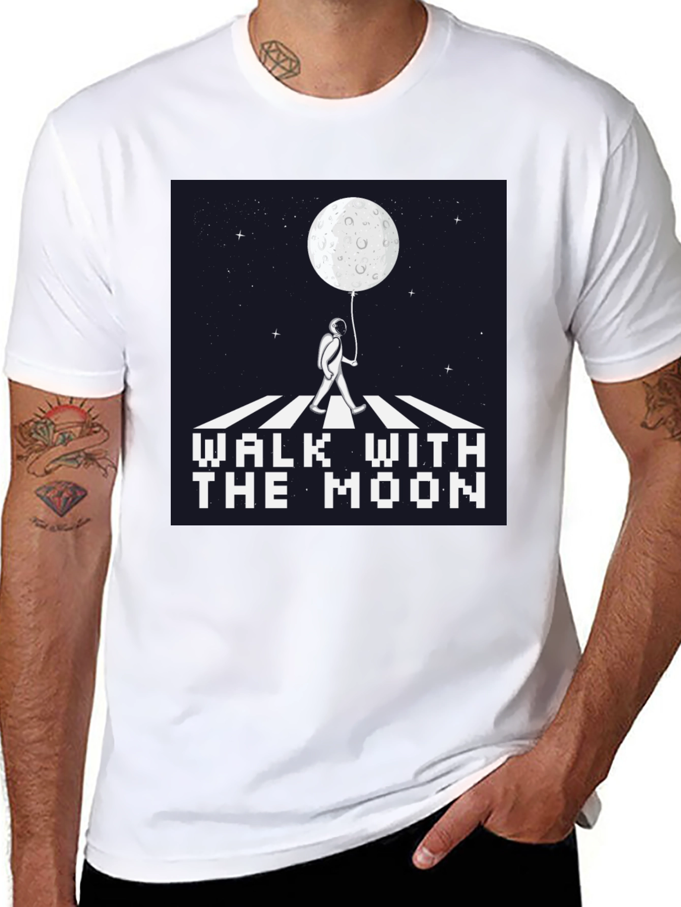 Black Walk With The Moon Graphic Tee - Black Cotton Shirt view 8