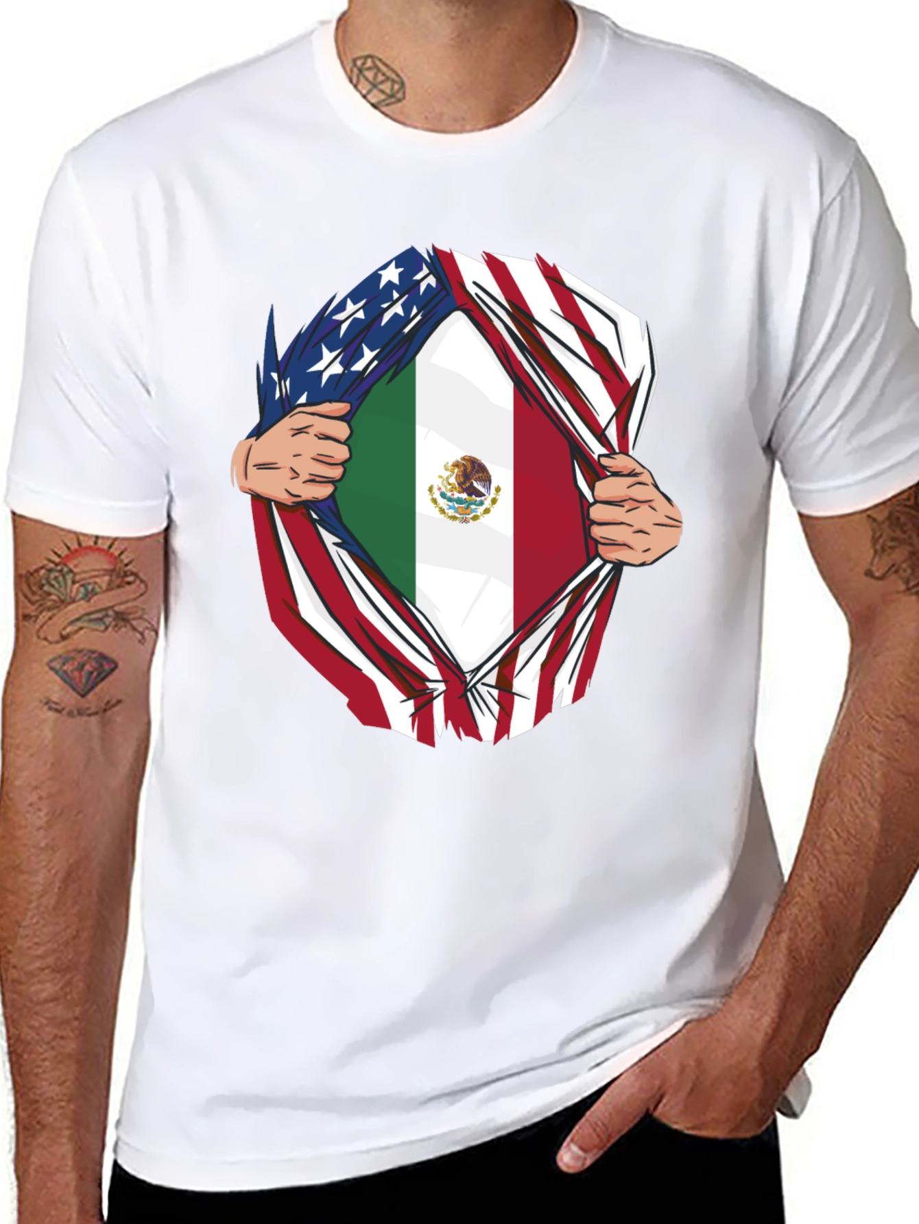Black USA and Mexico Flag T-Shirt view 8