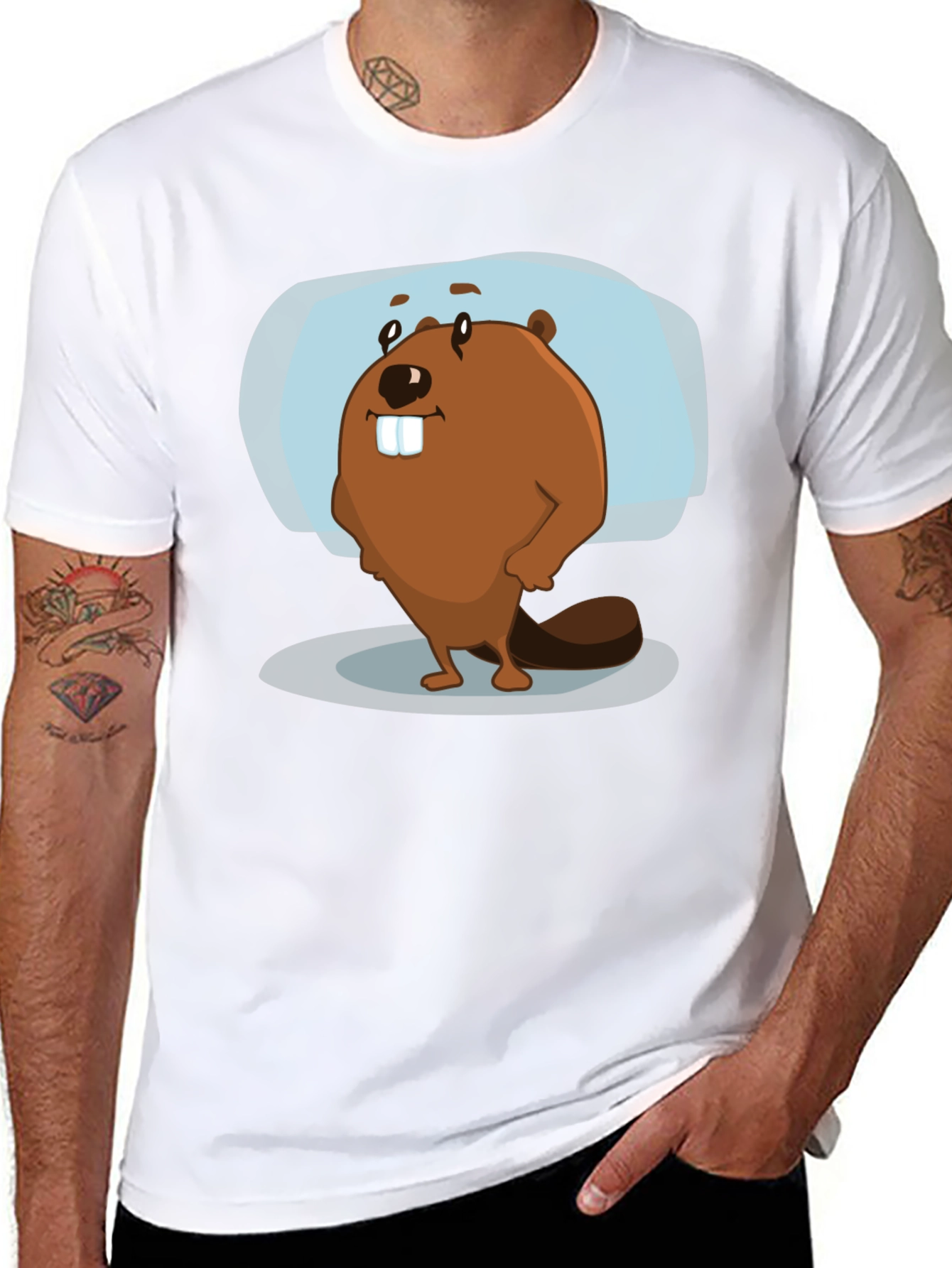 Black Cartoon Beaver Graphic Tee - Black Cotton Blend view 8