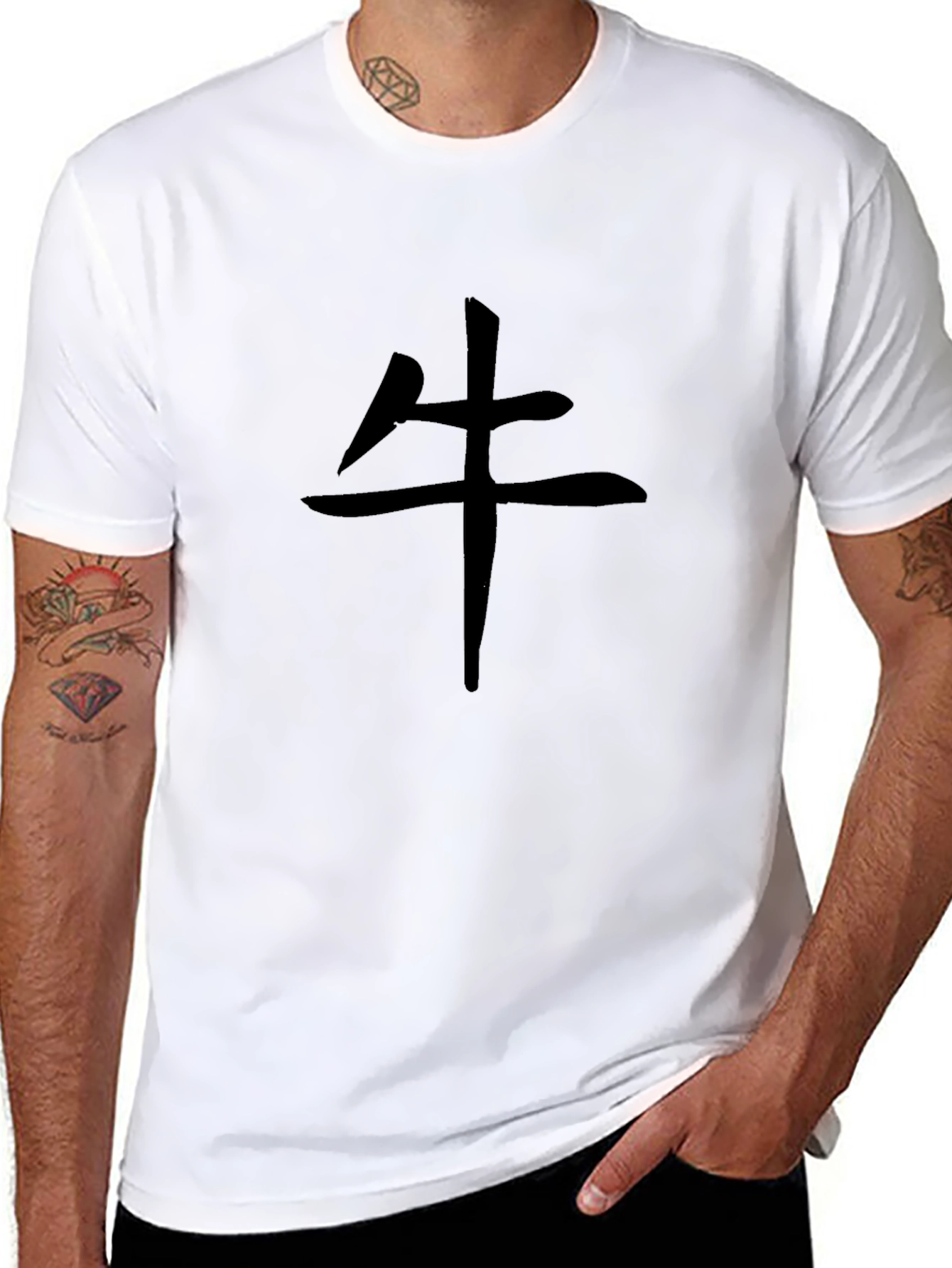 Black Men's Black T-Shirt with Chinese Character view 8