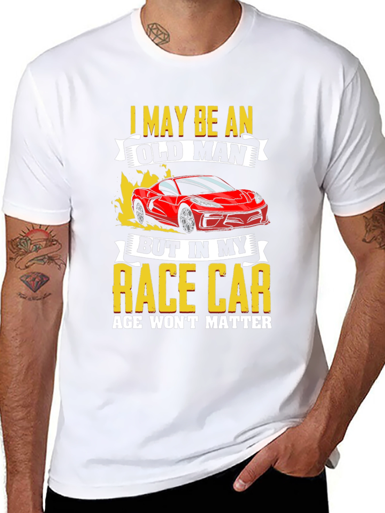 Black Old Man Race Car T-Shirt: Age Won't Matter view 8
