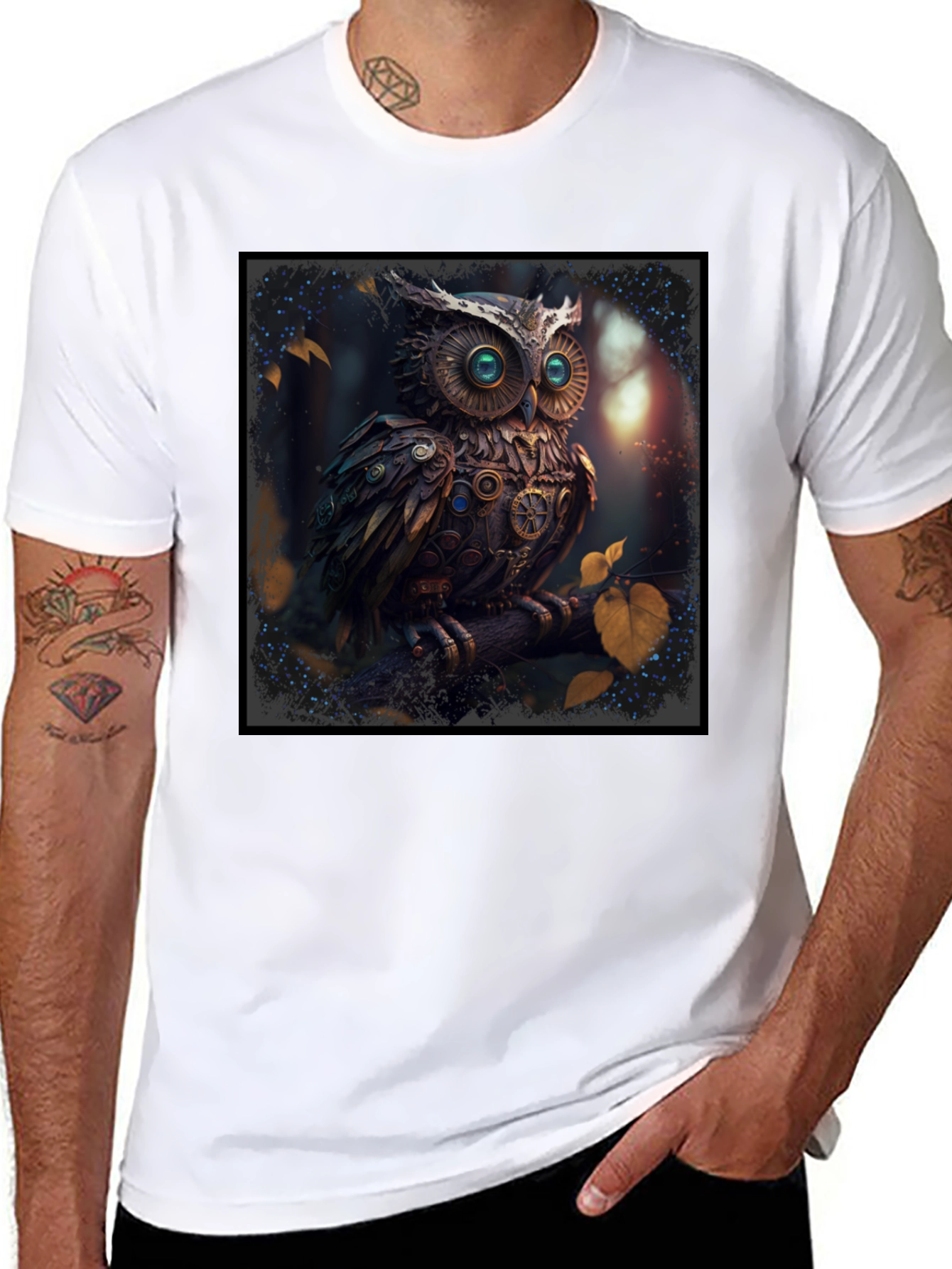 Black Steampunk Owl Graphic Black T-Shirt view 8