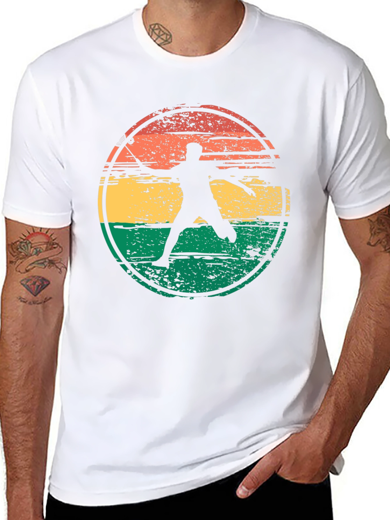 Black Badminton Player Retro Graphic T-Shirt view 8