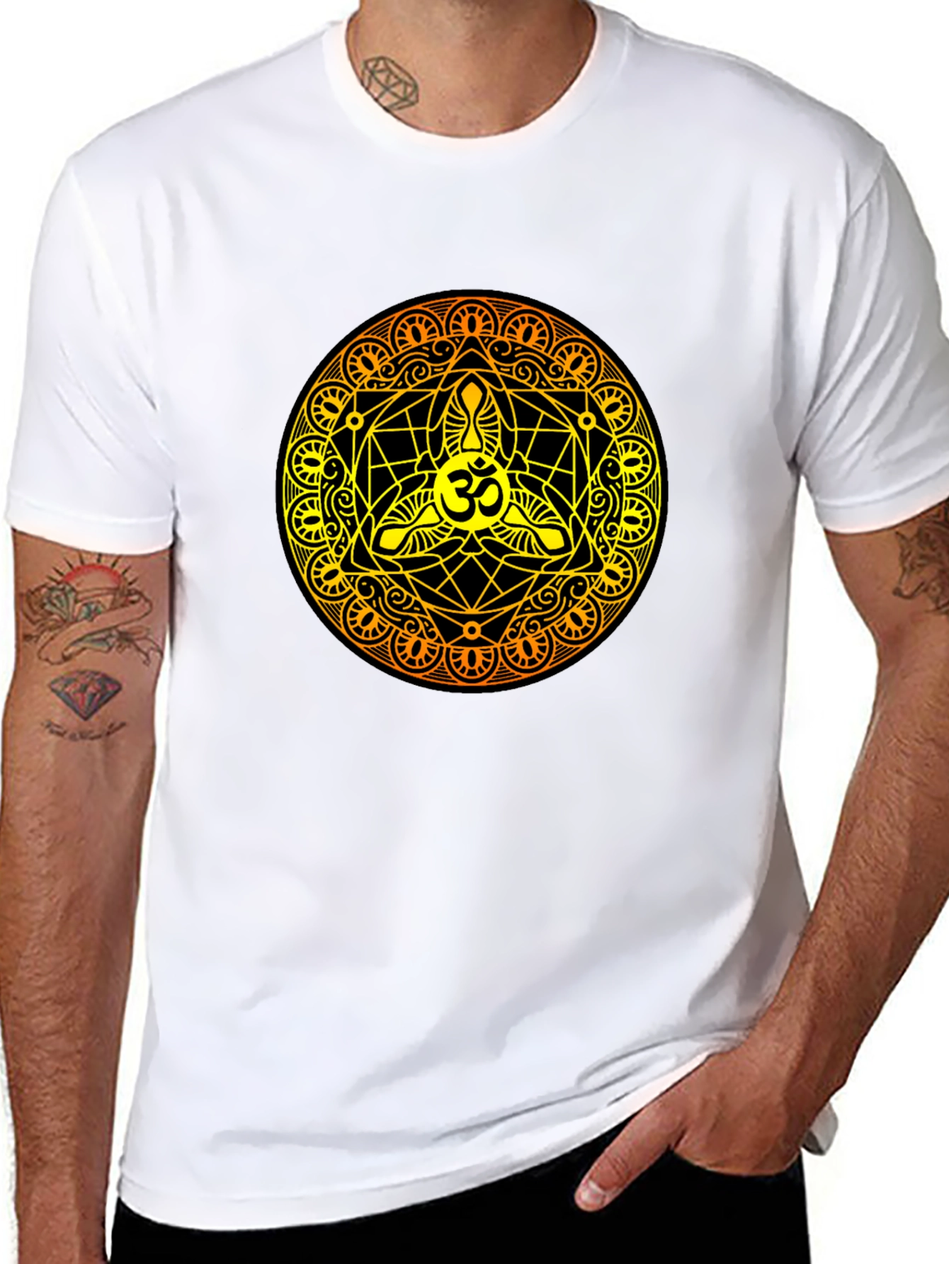 Black Om Mandala Black T-Shirt - Sacred Geometry Design view 8