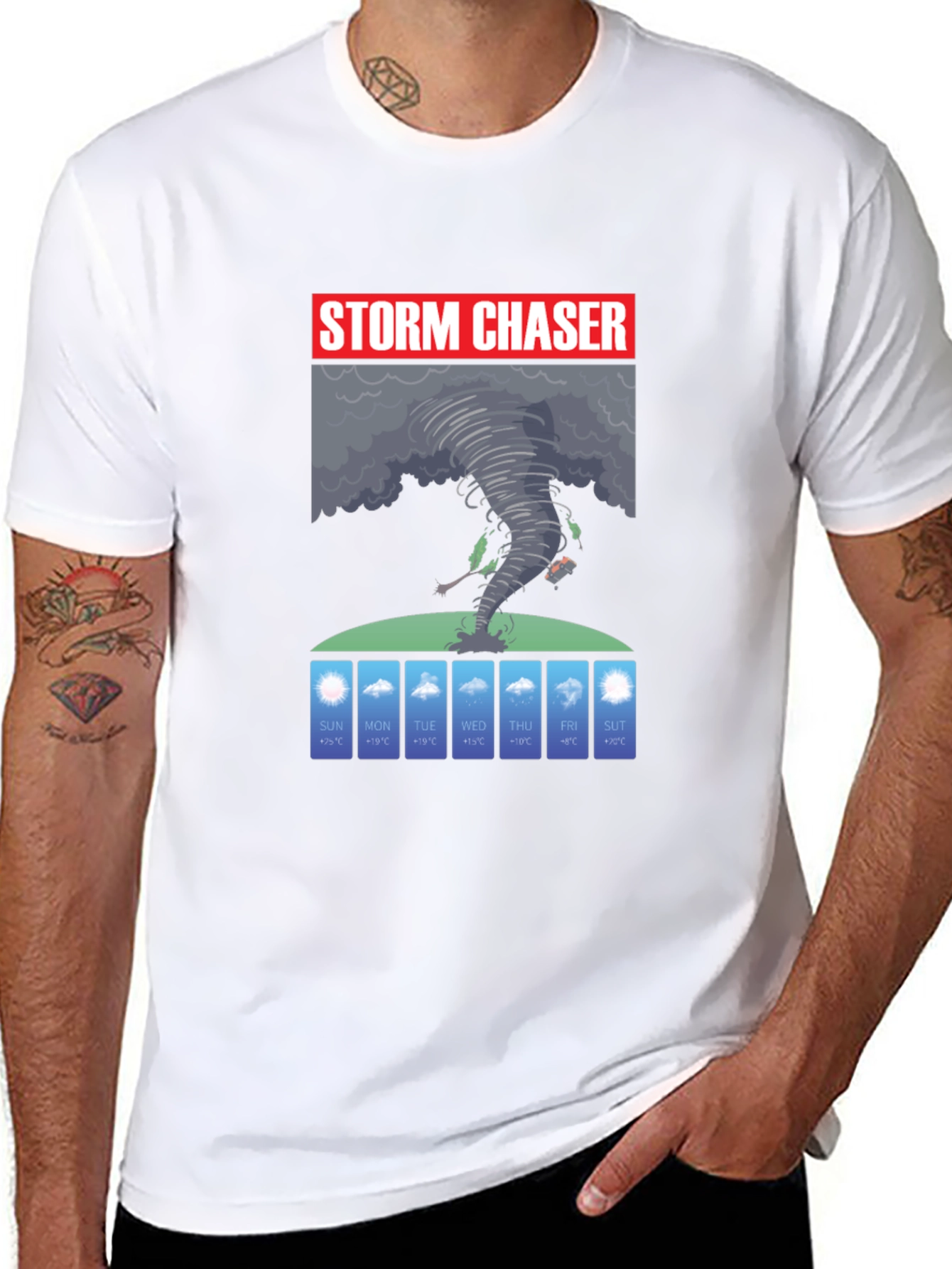 Black Storm Chaser Graphic T-Shirt - Weather Forecast Design view 8