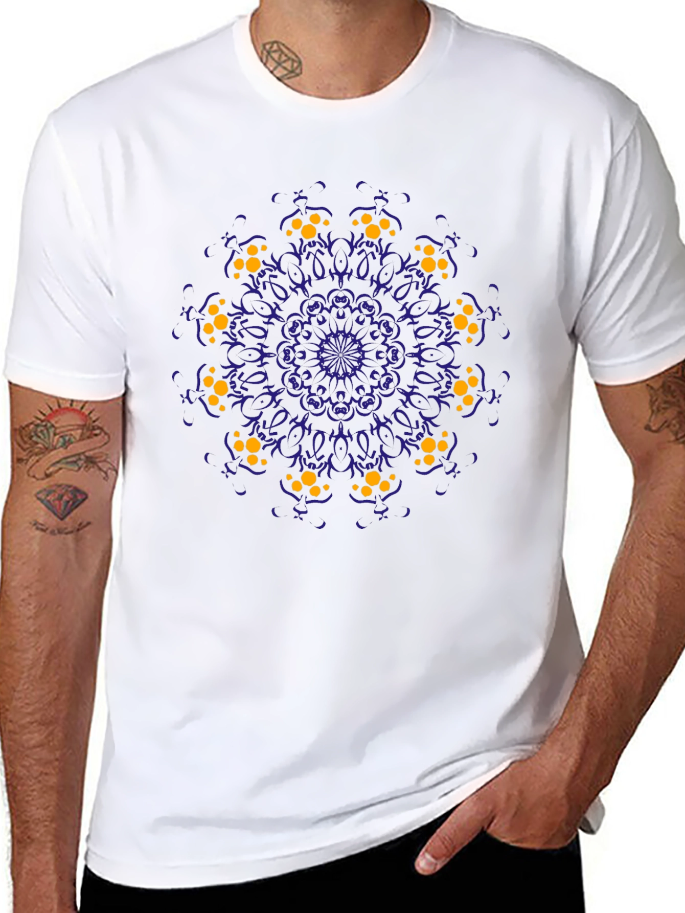Black Black T-Shirt with Mandala Art Print view 8
