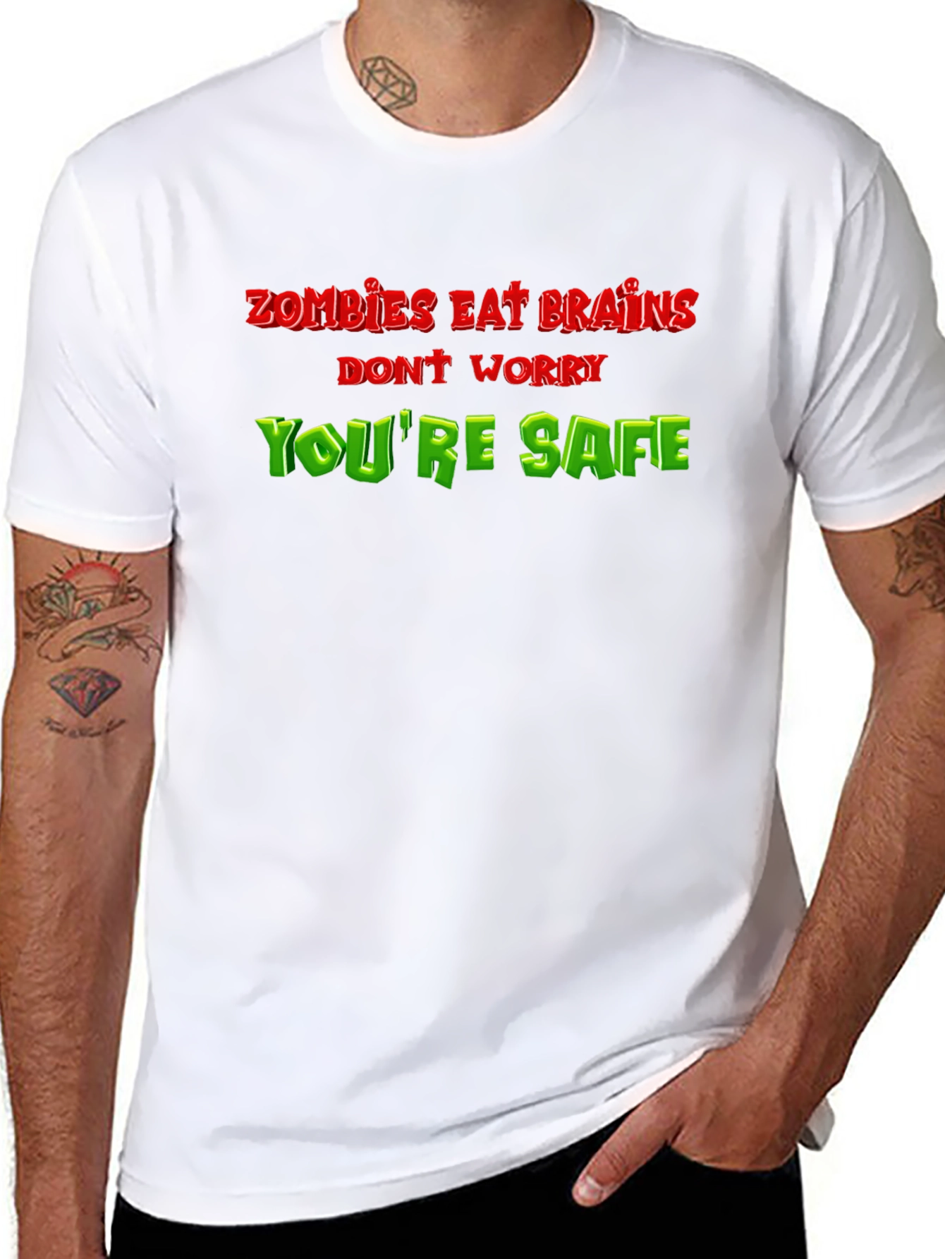 Black Zombie Eat Brains Funny T-Shirt - You're Safe! view 8