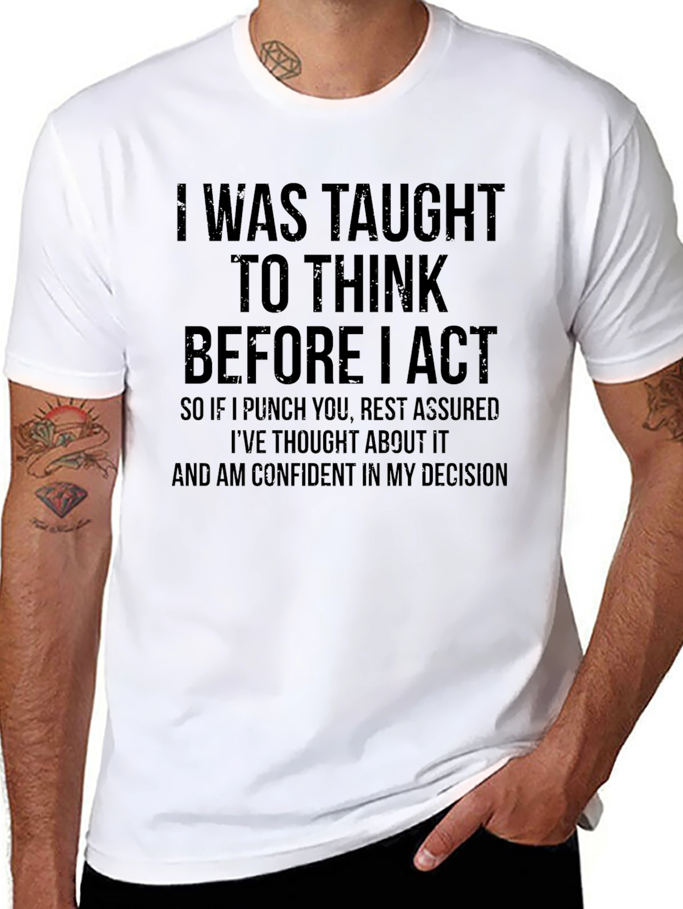 Black Think Before I Act Black T-Shirt view 8