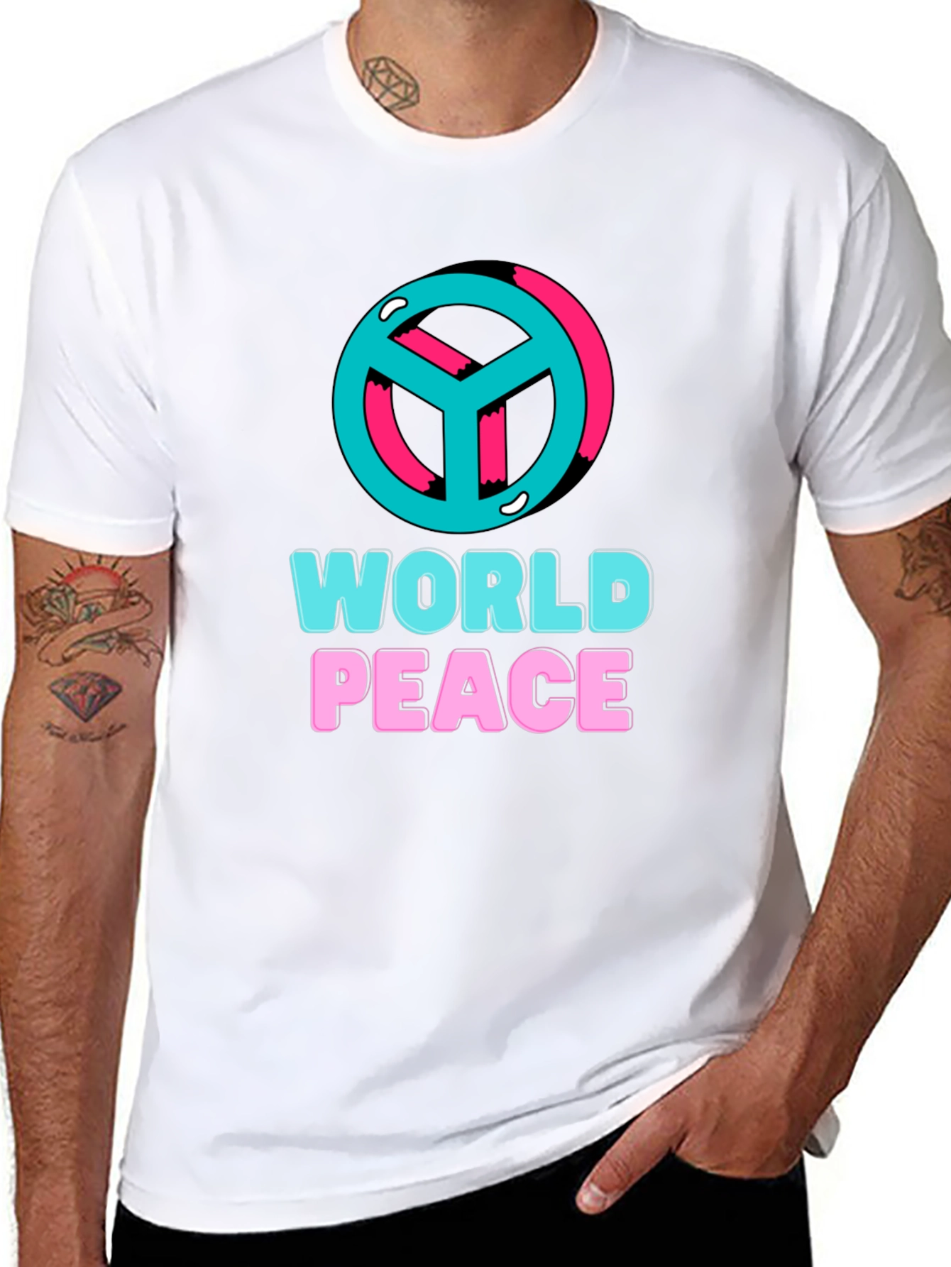 Black World Peace Graphic T-Shirt - Black view 8