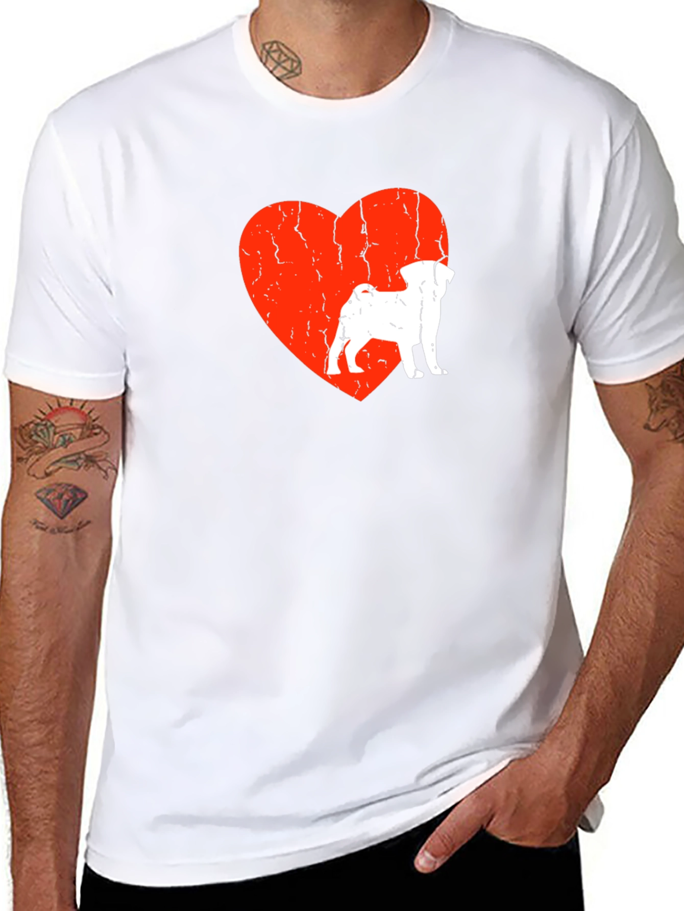 Black Pug Love Heart Graphic Tee - Men's Black T-Shirt view 8