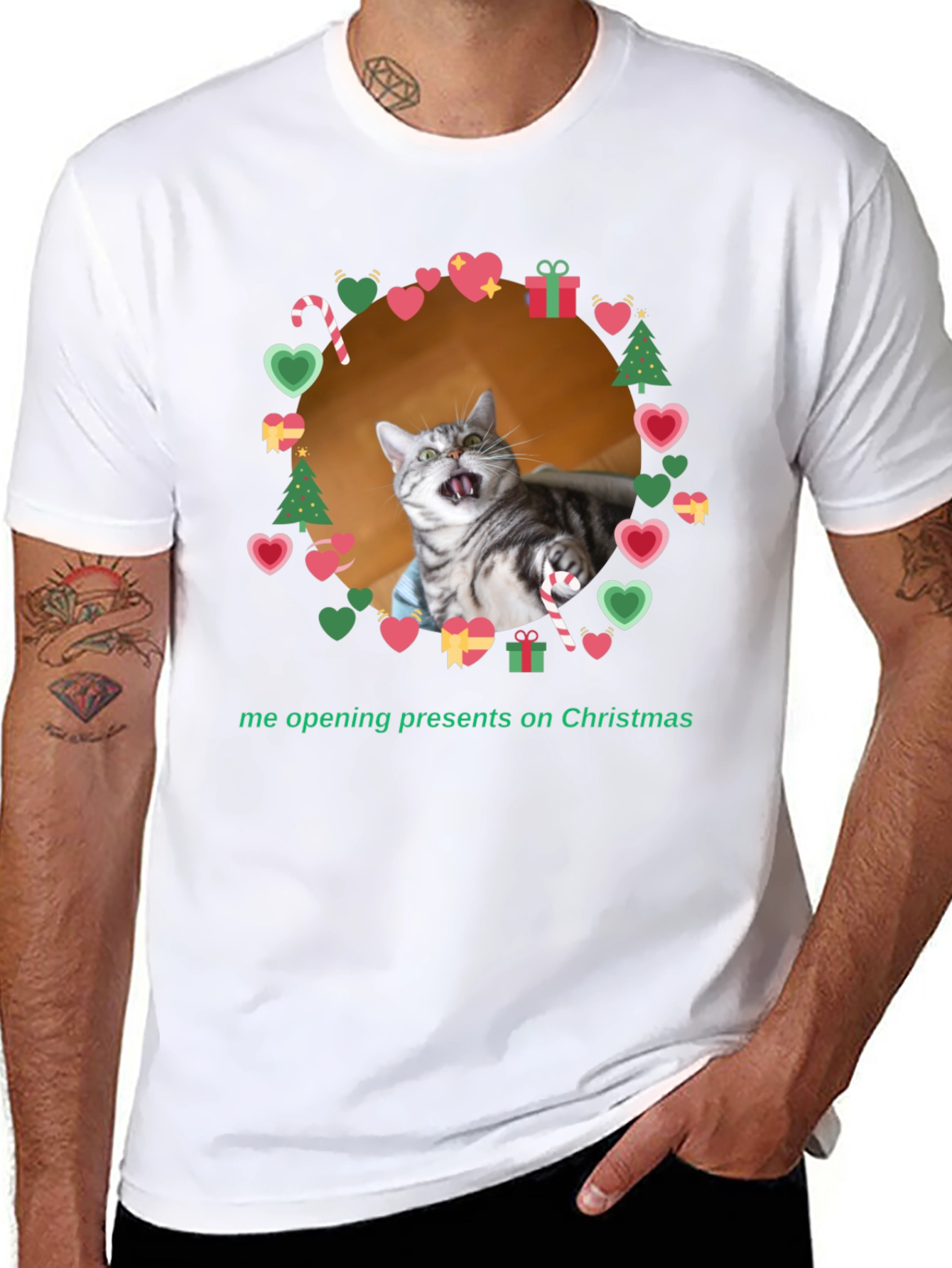 Black Funny Cat Christmas T-Shirt  view 8