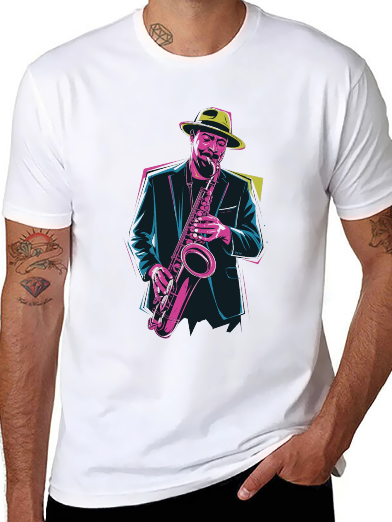 Black Jazz Saxophone Player Graphic Tee view 8