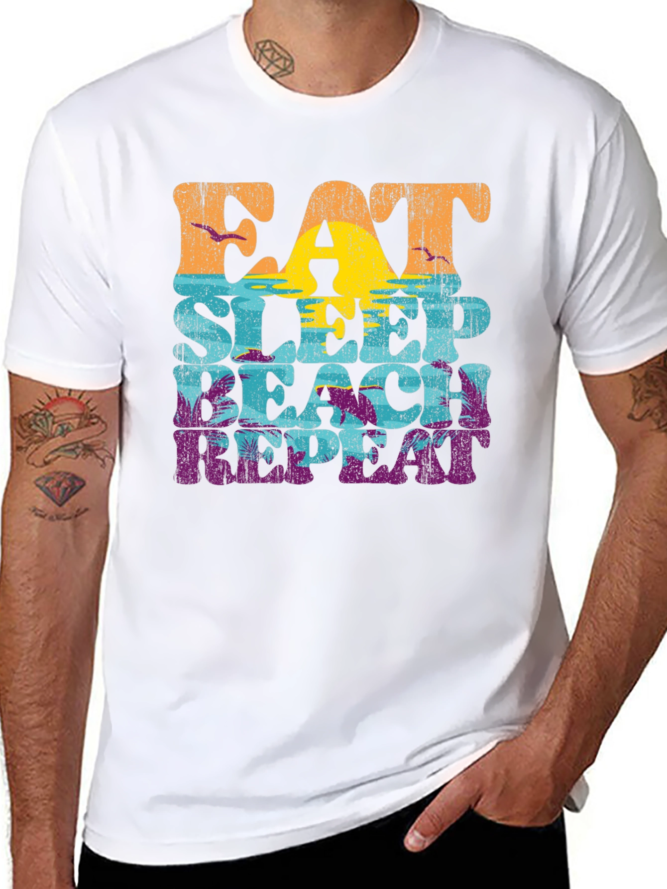 Black Eat Sleep Beach Repeat Graphic T-Shirt view 8