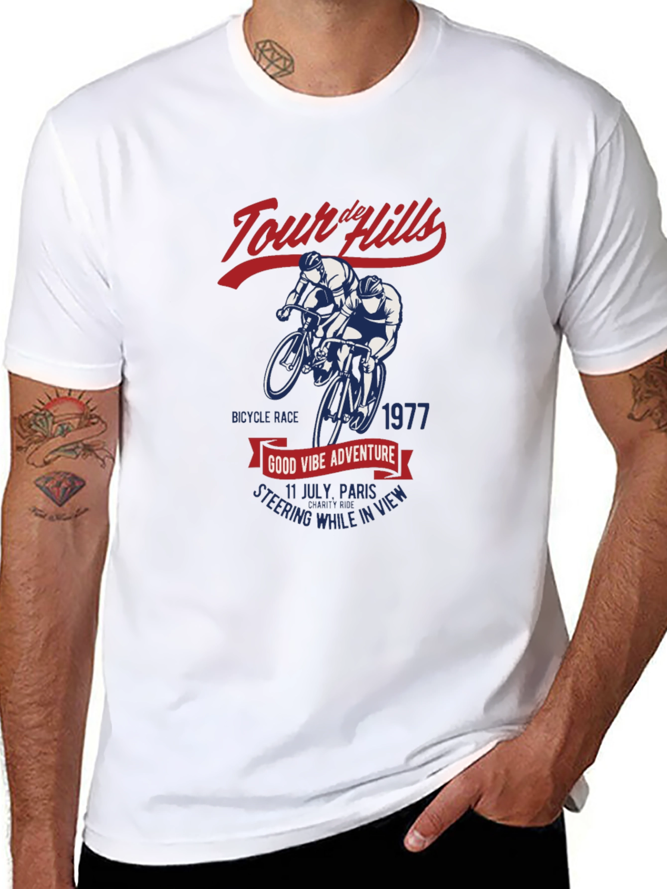 Black Tour de Hills Cycling T-Shirt - Vintage Style view 8