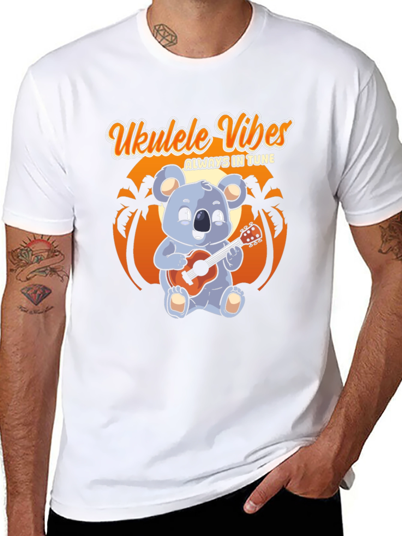 Black Ukulele Vibes T-Shirt - Koala Bear Playing Ukulele view 8