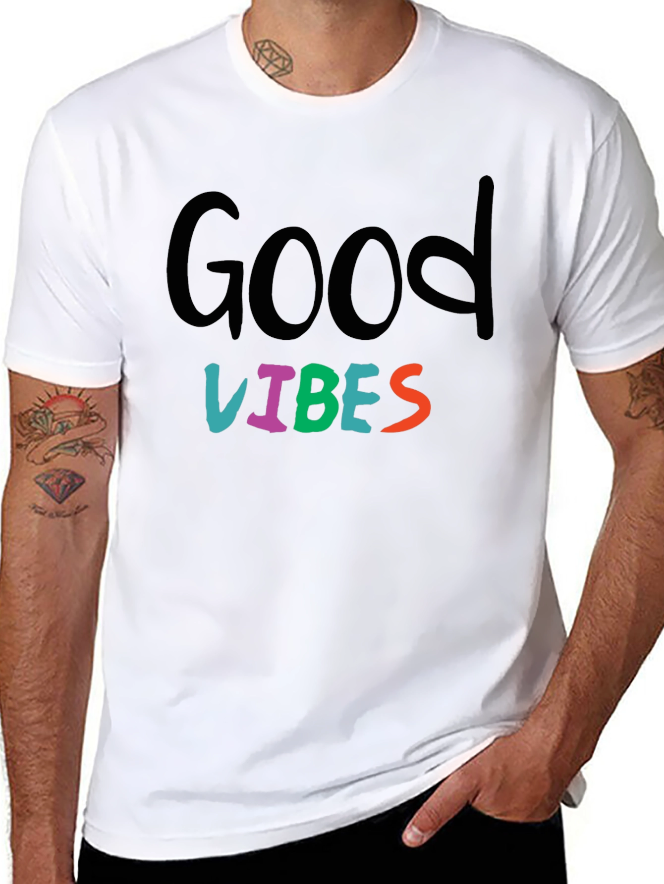 Black Good Vibes Graphic Print Black T-Shirt view 8