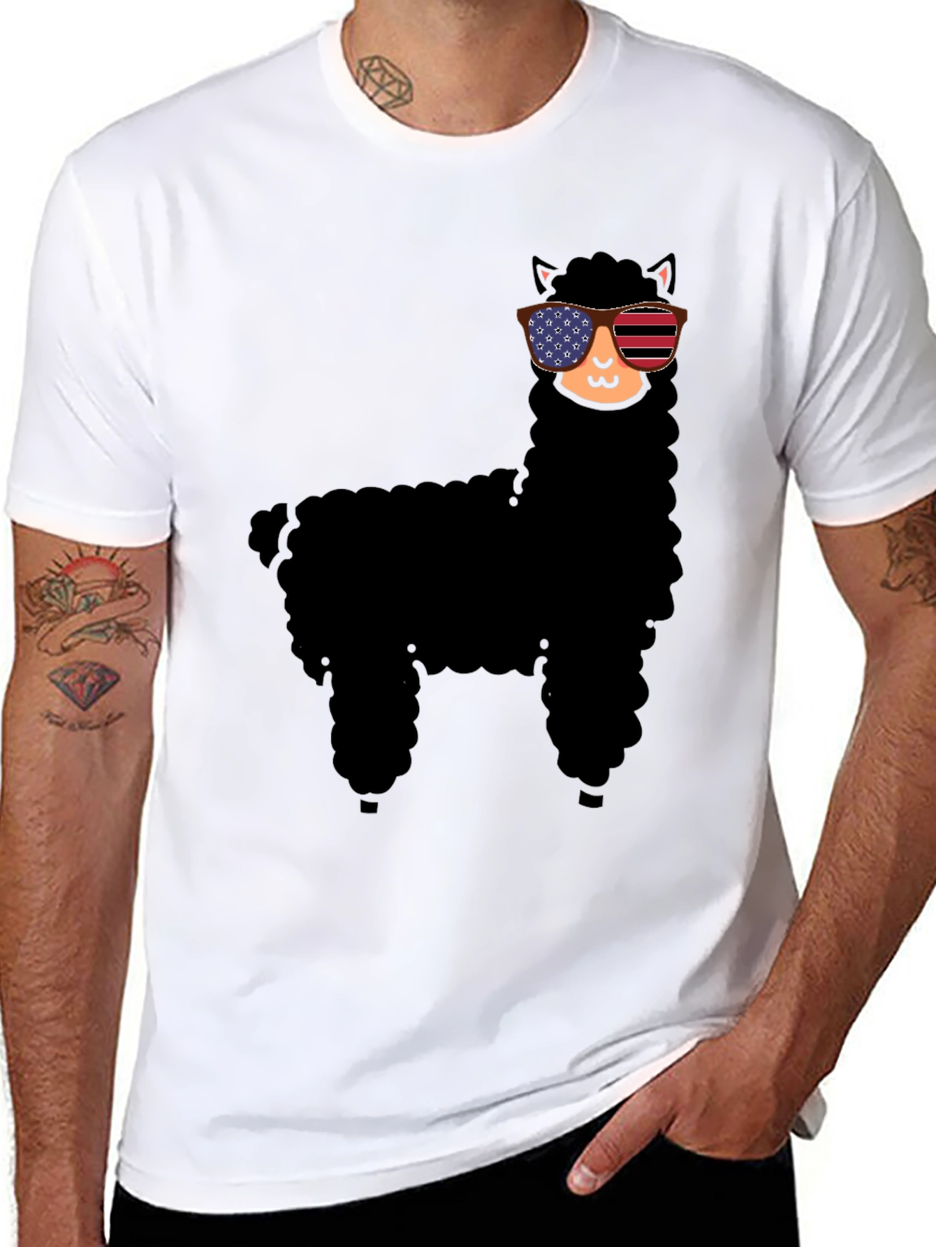 Black Cool Llama Graphic Tee view 8