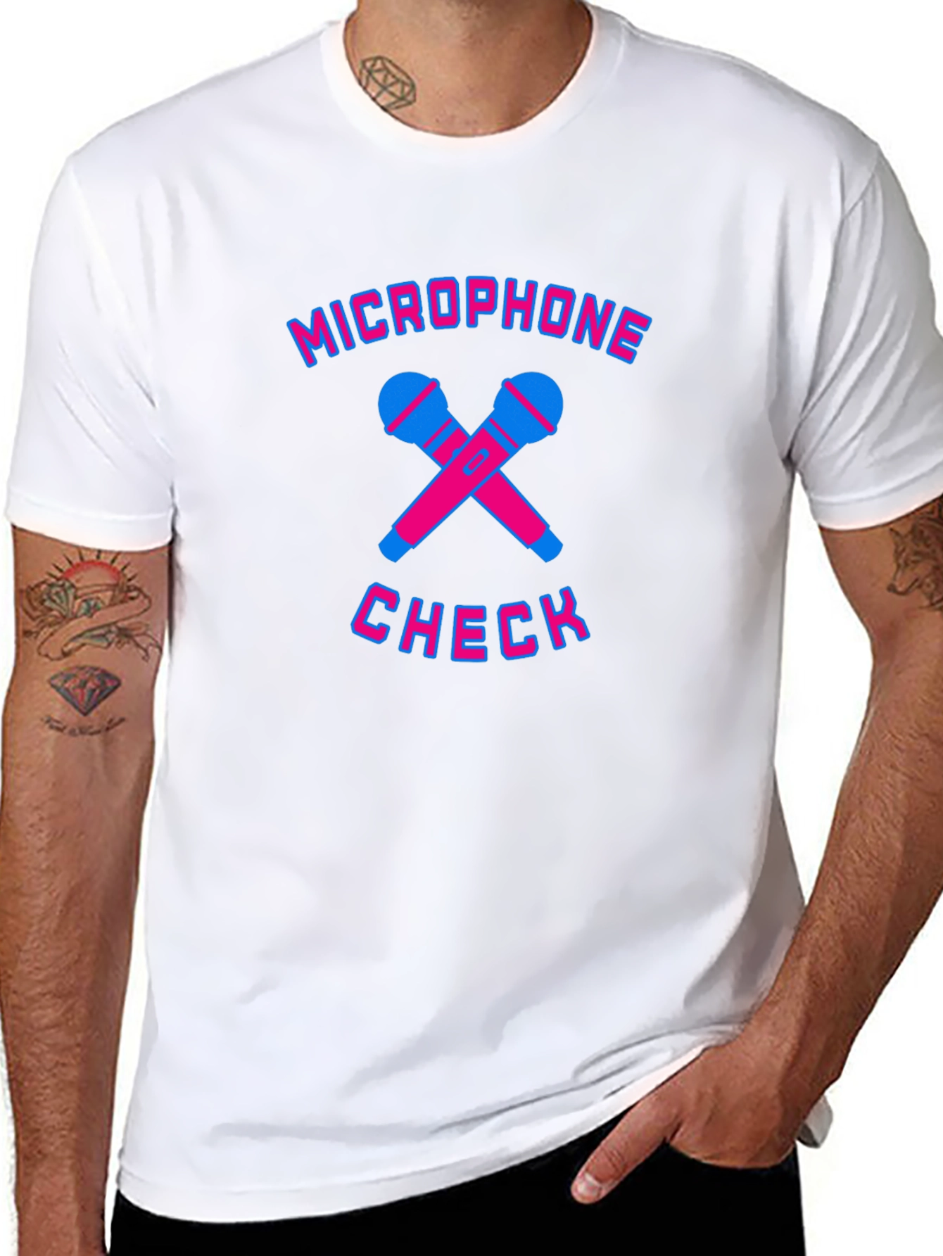 Black Microphone Check Graphic Tee - Black Cotton T-Shirt view 8