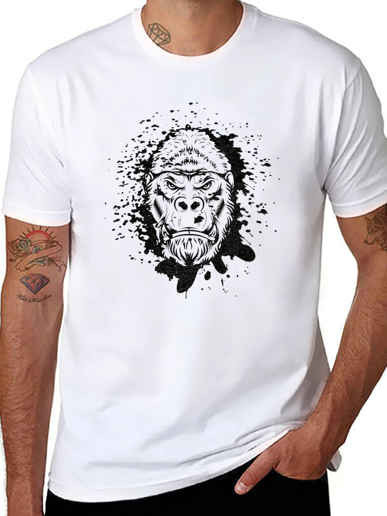 Black Men's Black Gorilla Graphic T-Shirt view 8