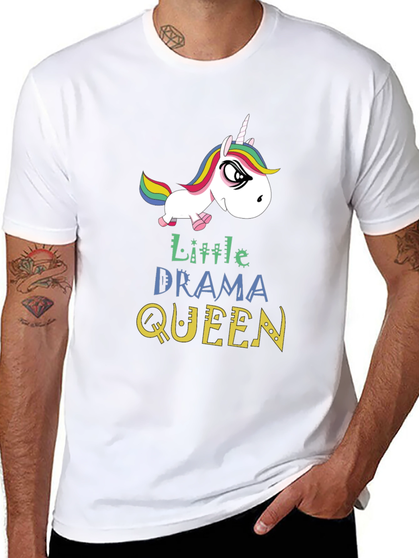 Black Little Drama Queen Unicorn Graphic T-Shirt view 8