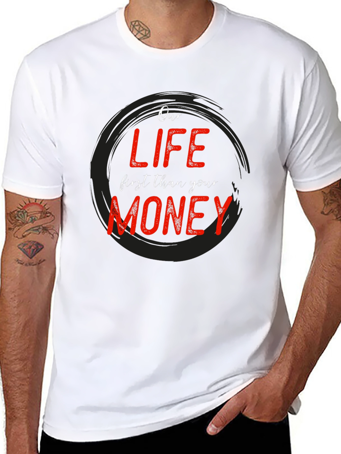 Black Our Life First Than Your Money Black Graphic Tee view 8