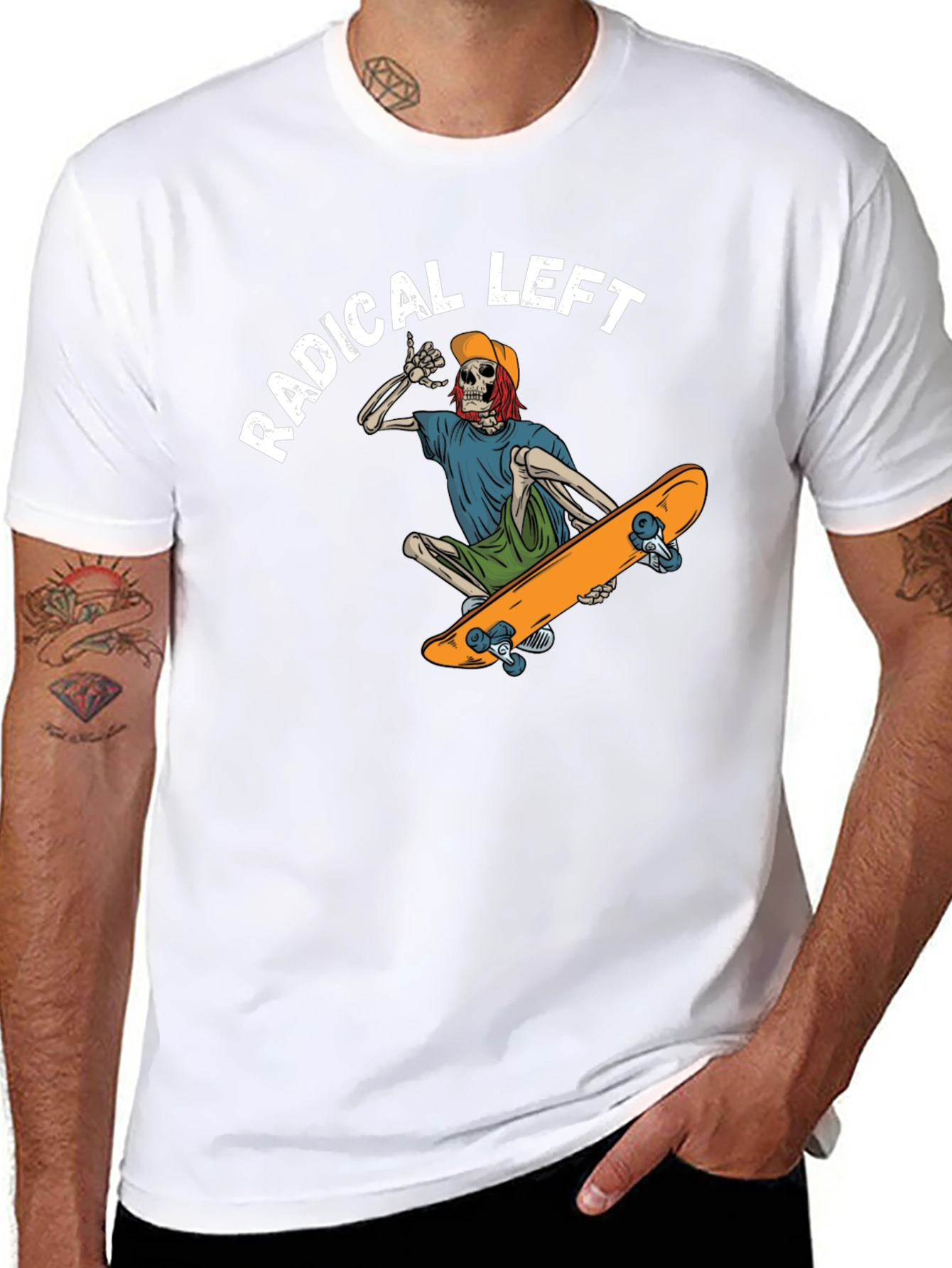 Black Radical Left Skeleton Skateboard T-Shirt view 8