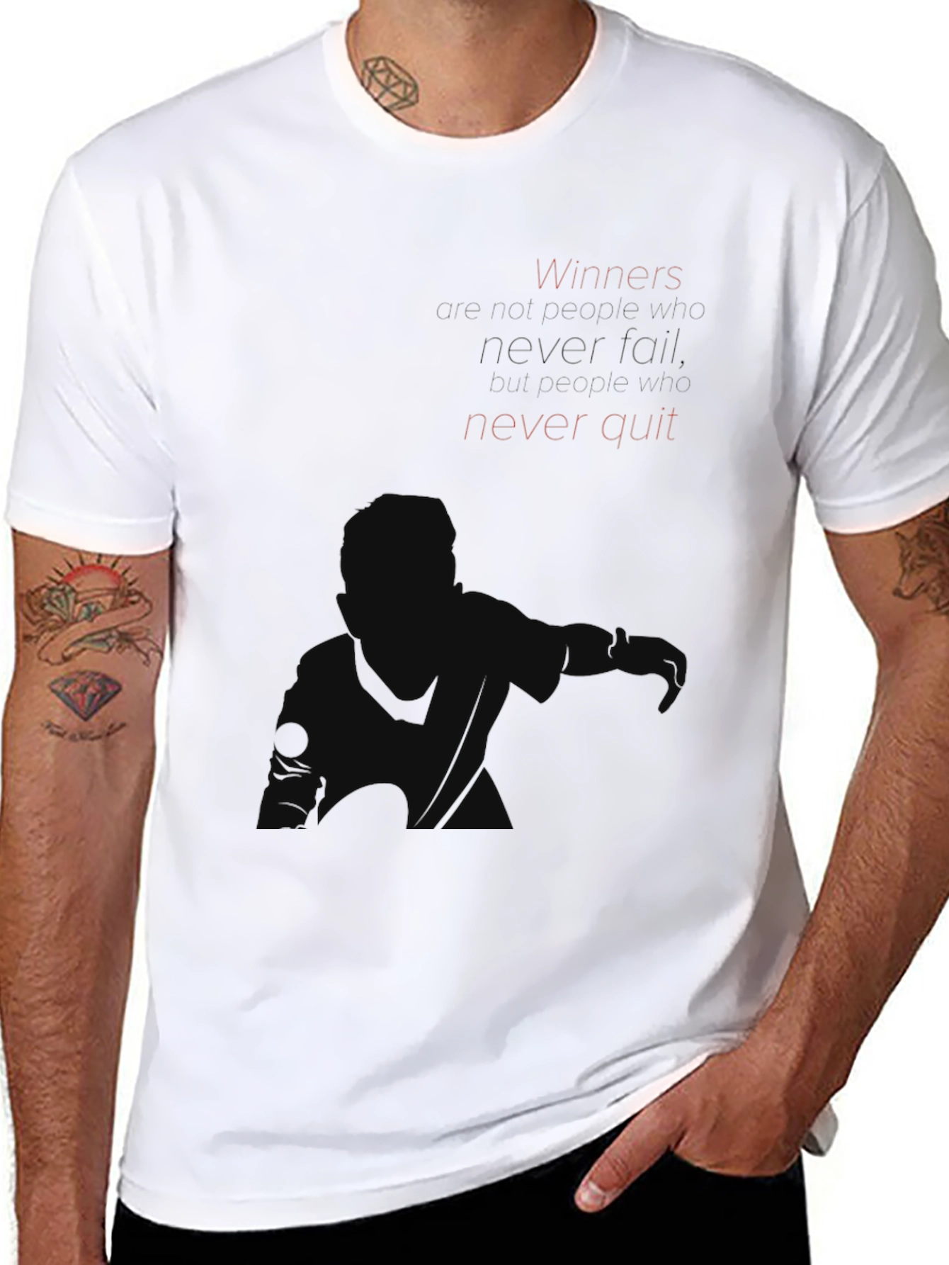 Black Motivational Winner T-Shirt - Never Quit view 8