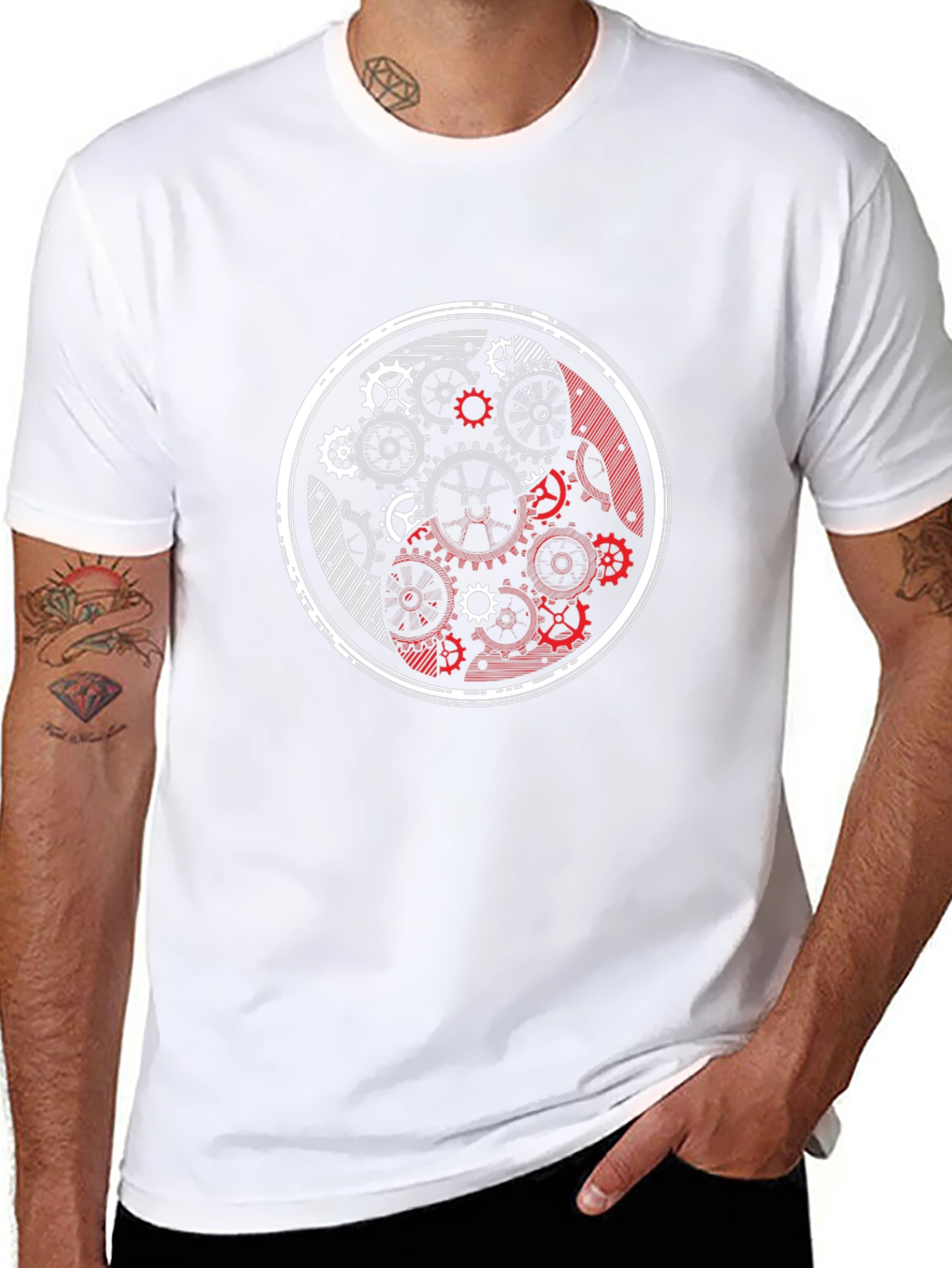 Black Yin Yang Gears Black Graphic Tee view 8