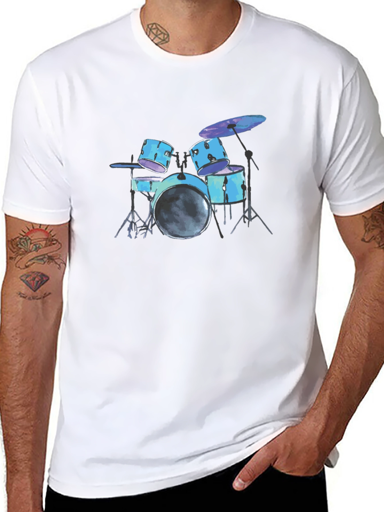 Black Drum Kit Graphic Tee - Black Cotton T-Shirt view 8