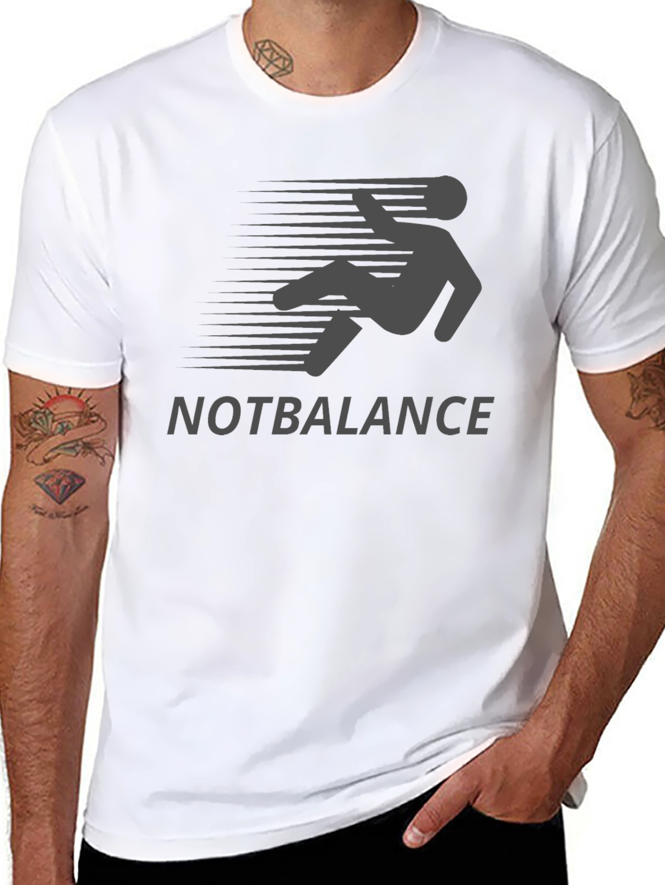 Black NOTBALANCE Graphic Tee - Funny Falling Man Design view 8