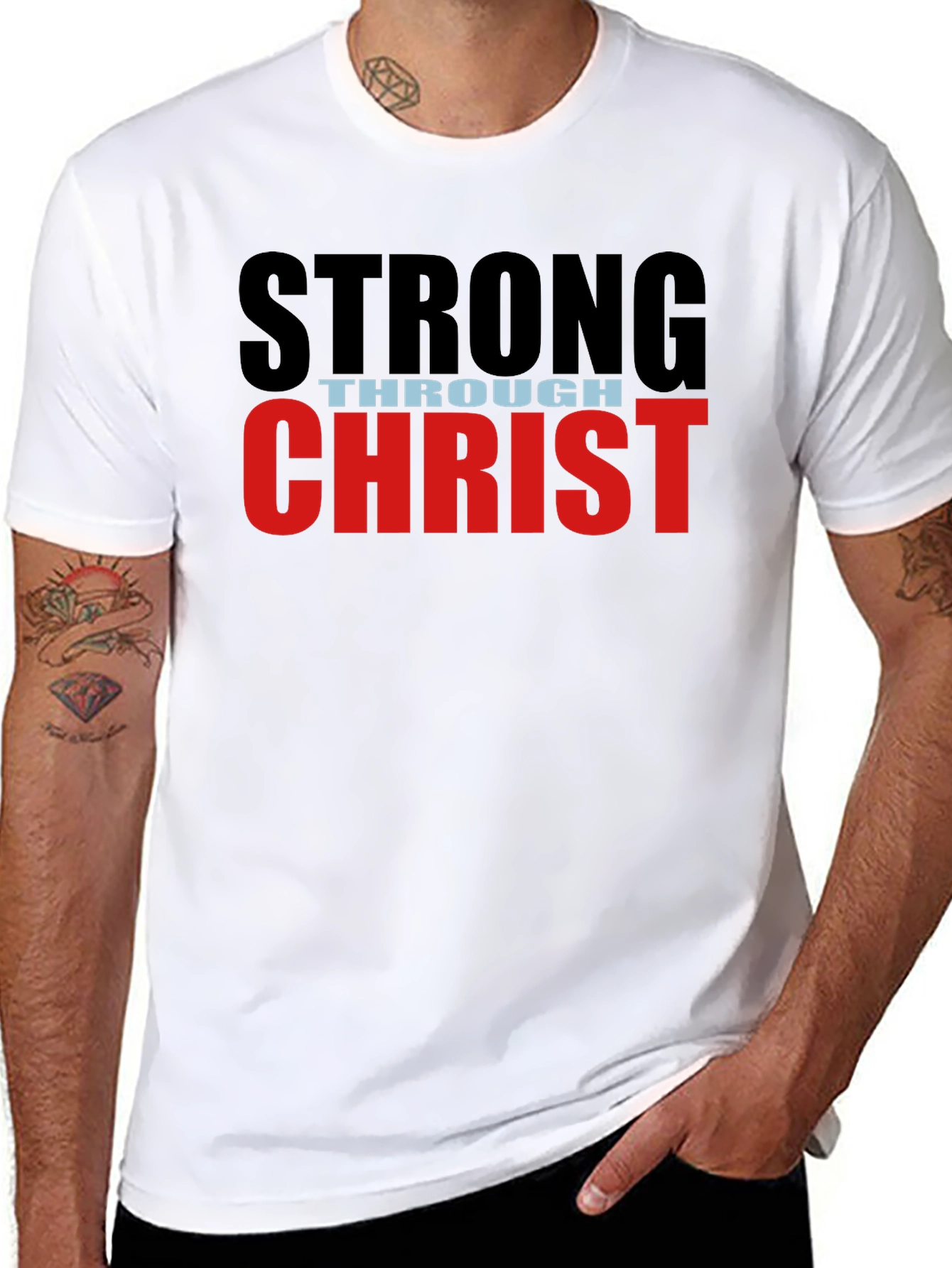 Black Strong Through Christ Black T-Shirt view 8