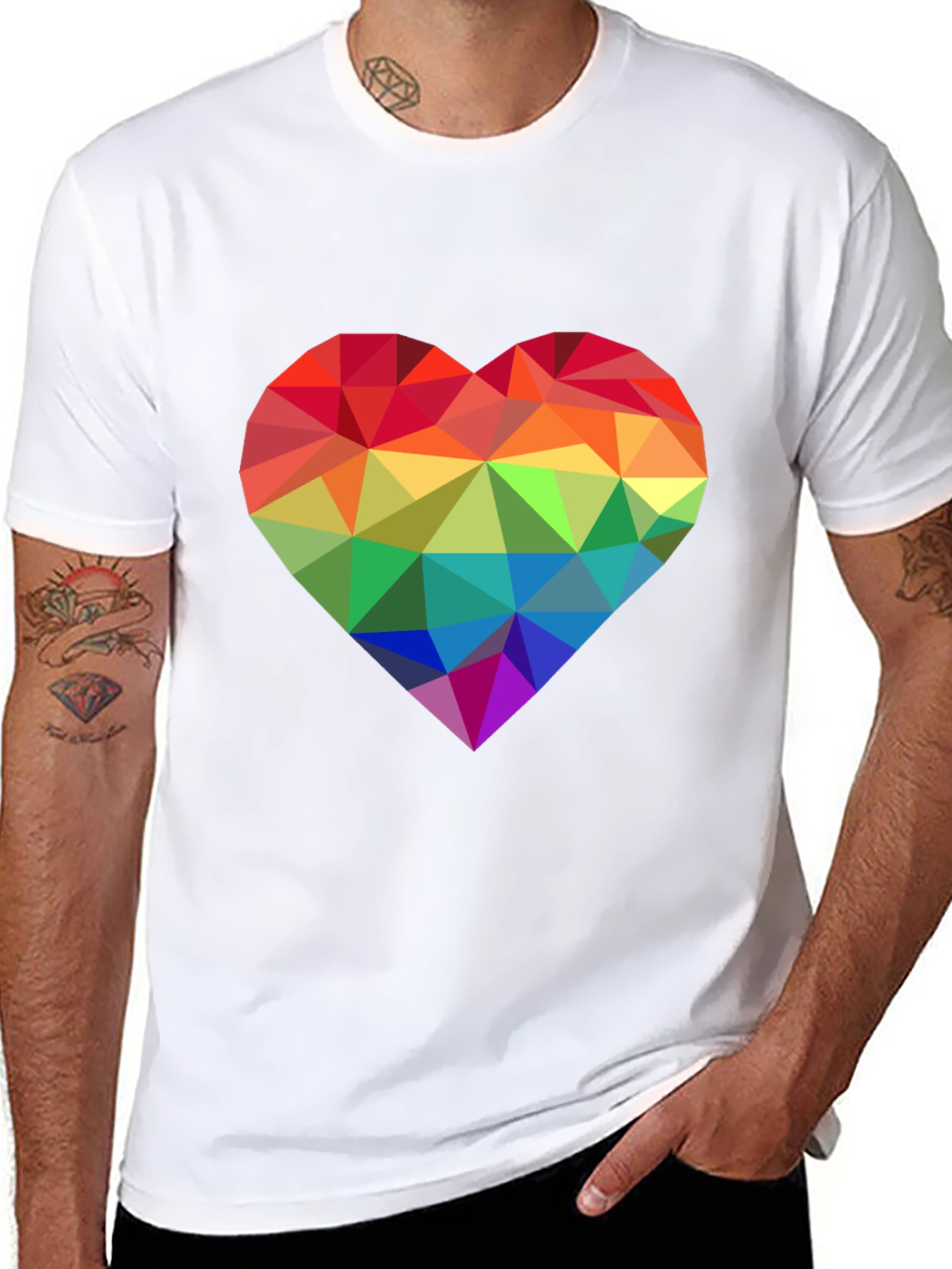 Black Geometric Rainbow Heart Graphic Tee - Pride Love view 8