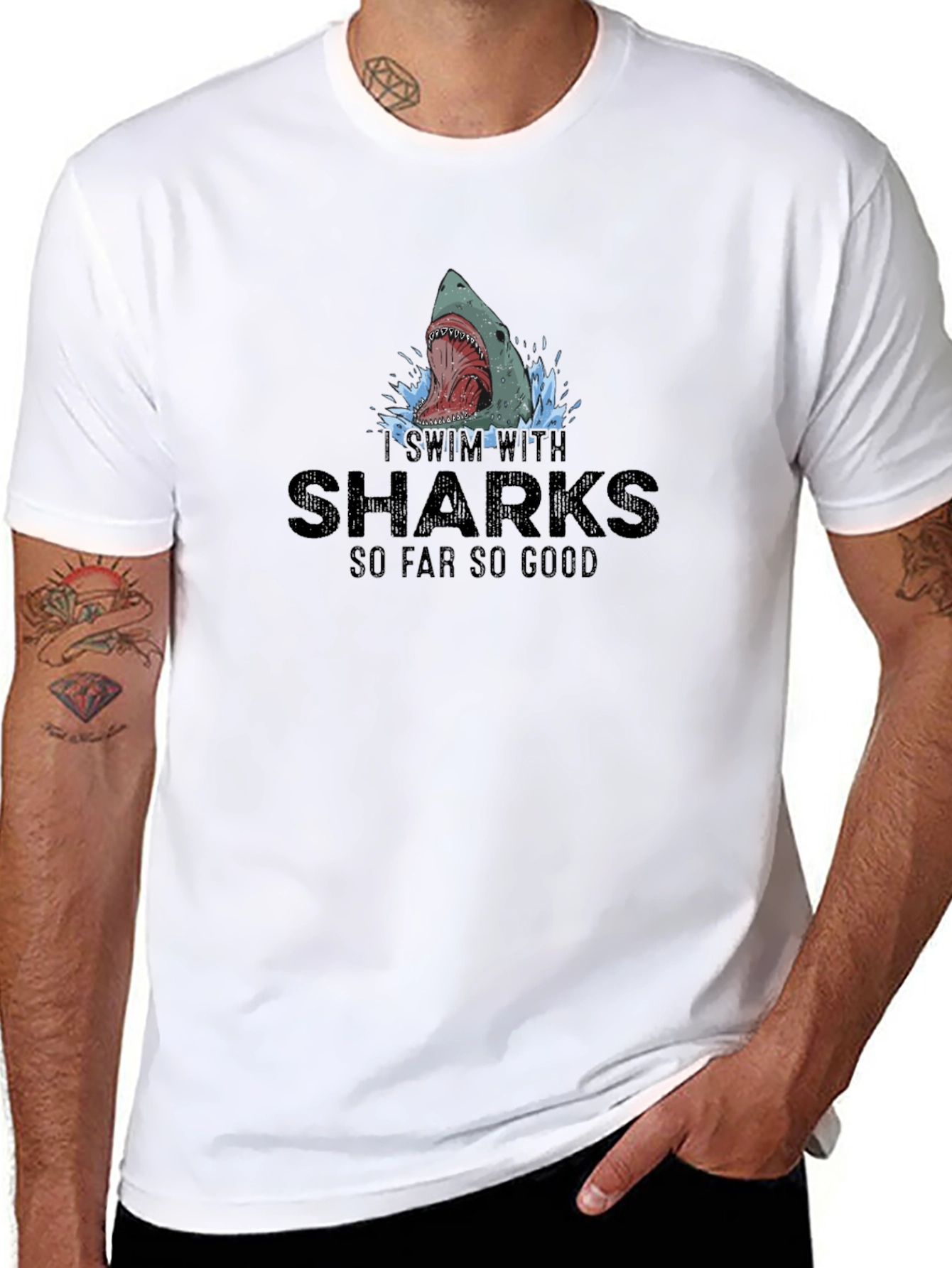 Black I Swim With Sharks Graphic Tee view 8