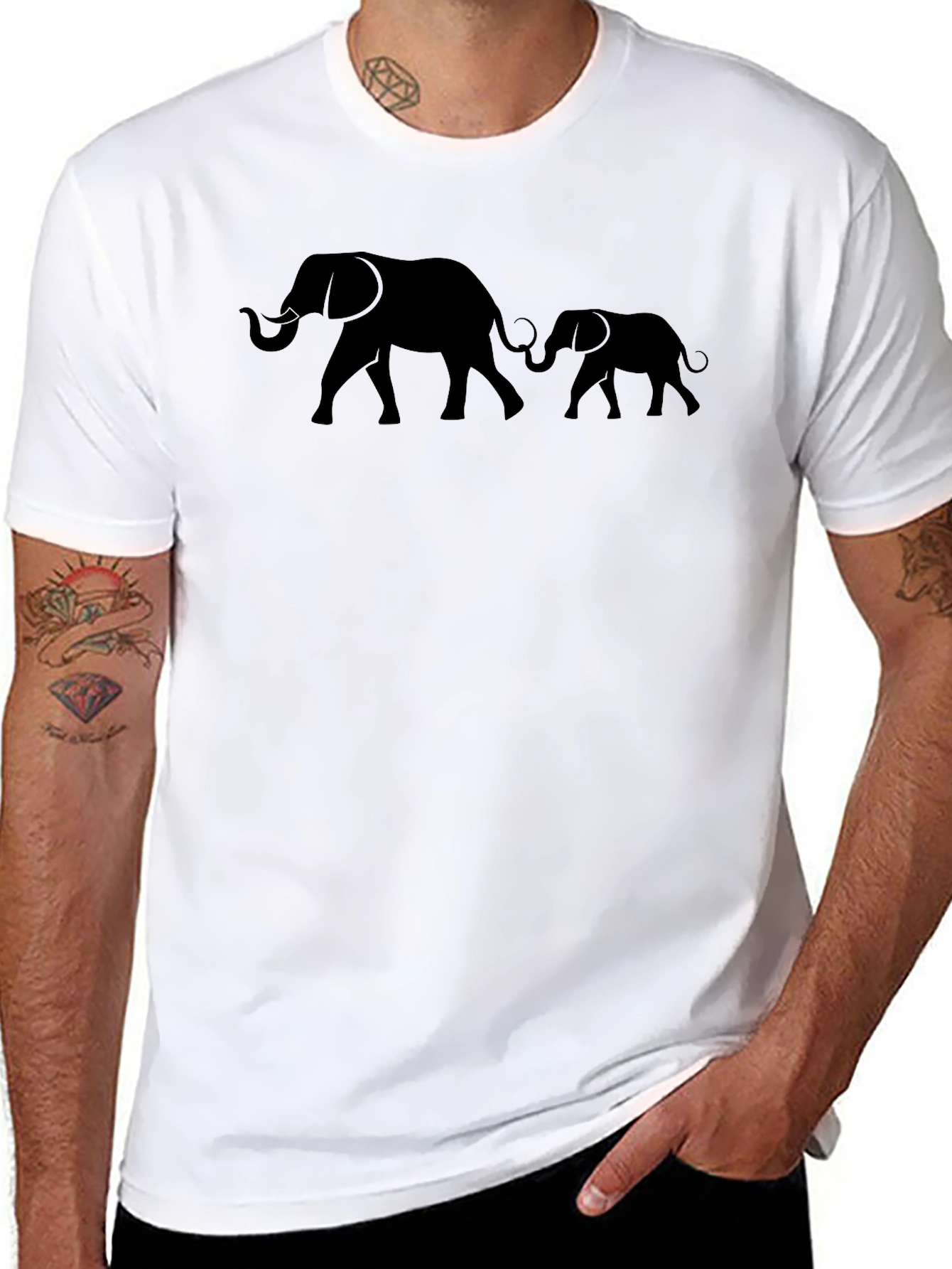 Black Elephant Family Black Graphic Tee view 8