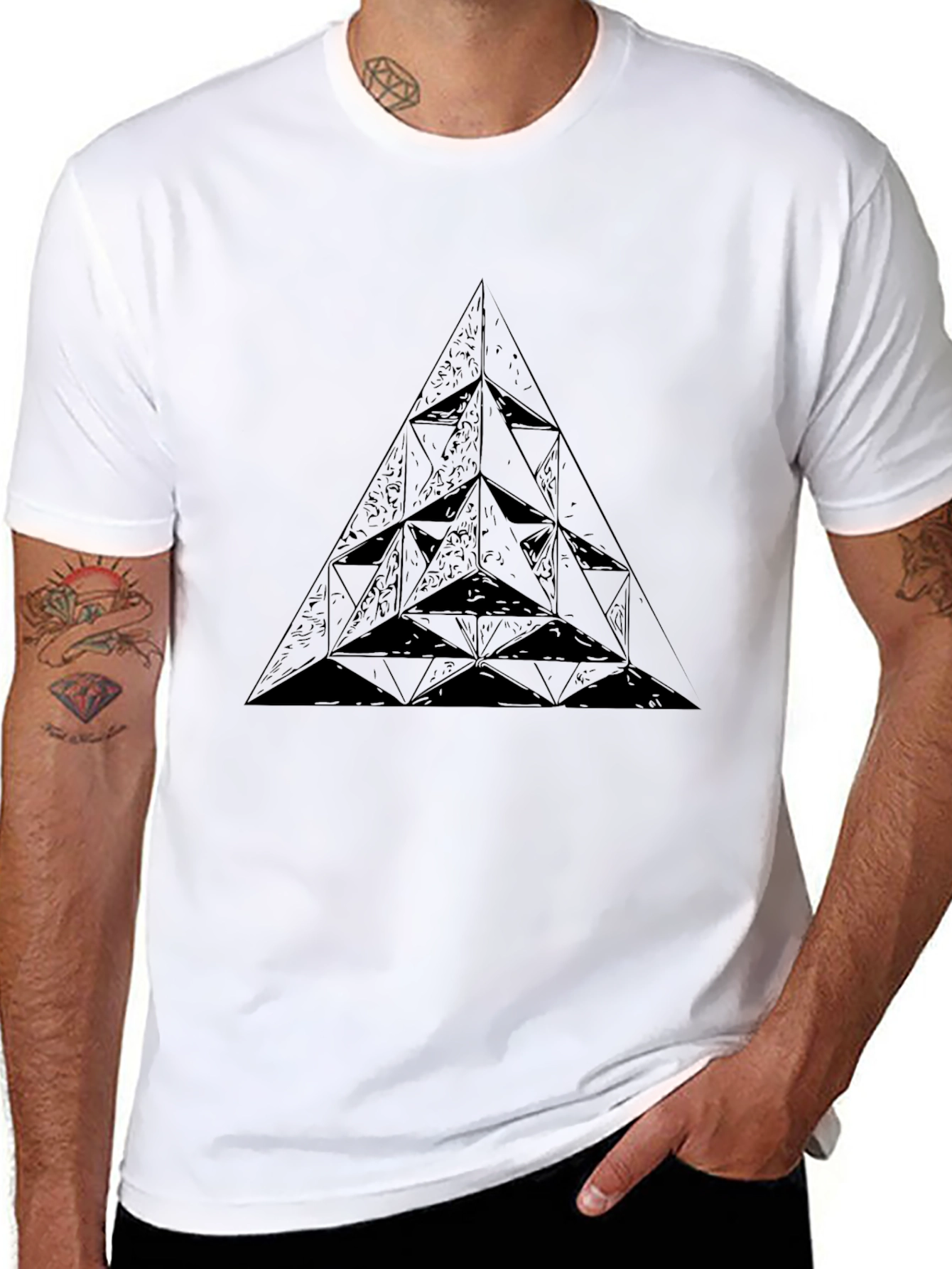 Black Geometric Triangle Black Graphic Tee view 8