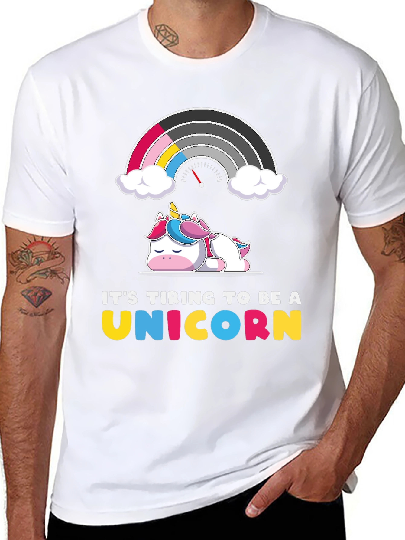 Black Tiring Unicorn Graphic Tee - Black Cotton T-Shirt view 8
