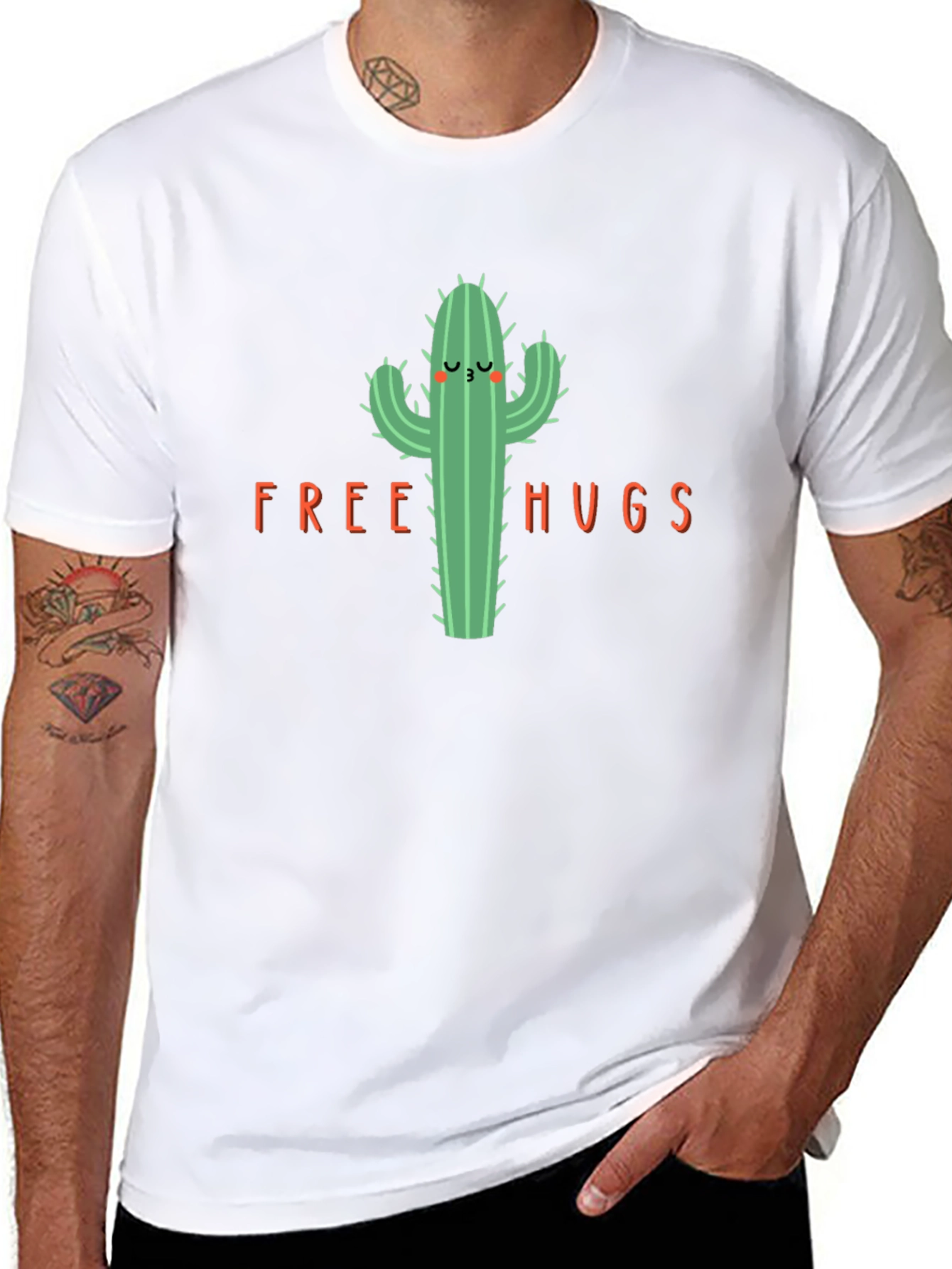 Black Cactus Free Hugs Graphic T-Shirt view 8