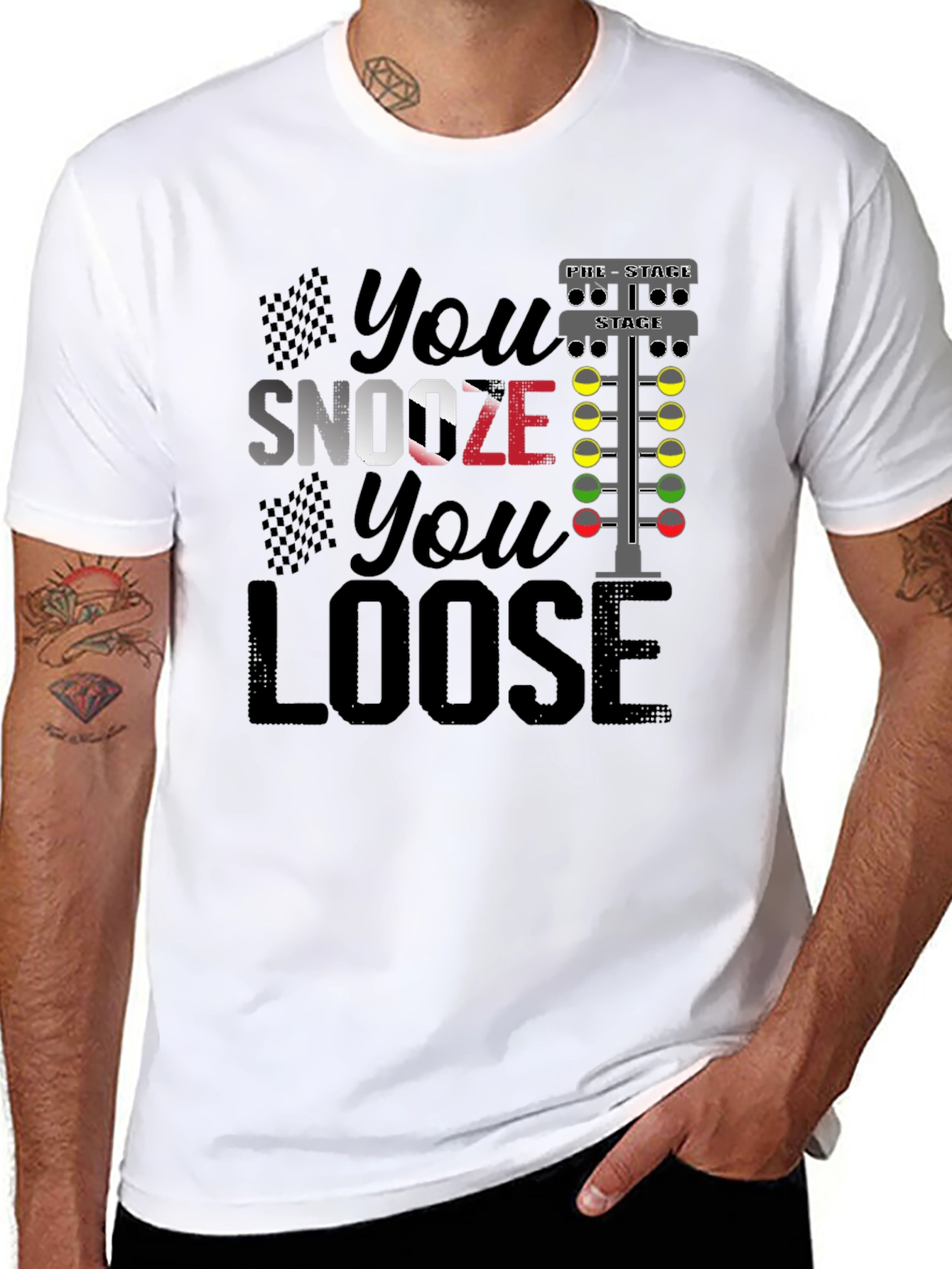 Black You Snooze You Loose Funny Drag Racing T-Shirt view 8