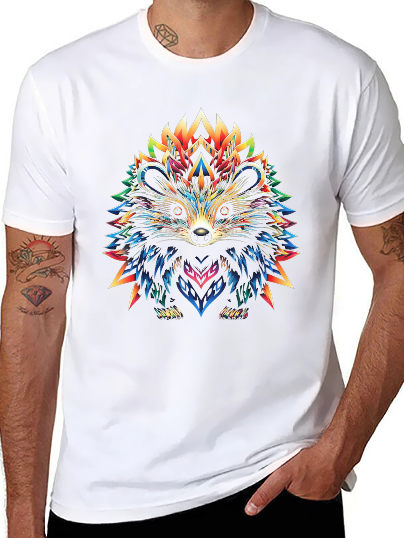 Black Vibrant Hedgehog Graphic Tee - Unique Art Design view 8