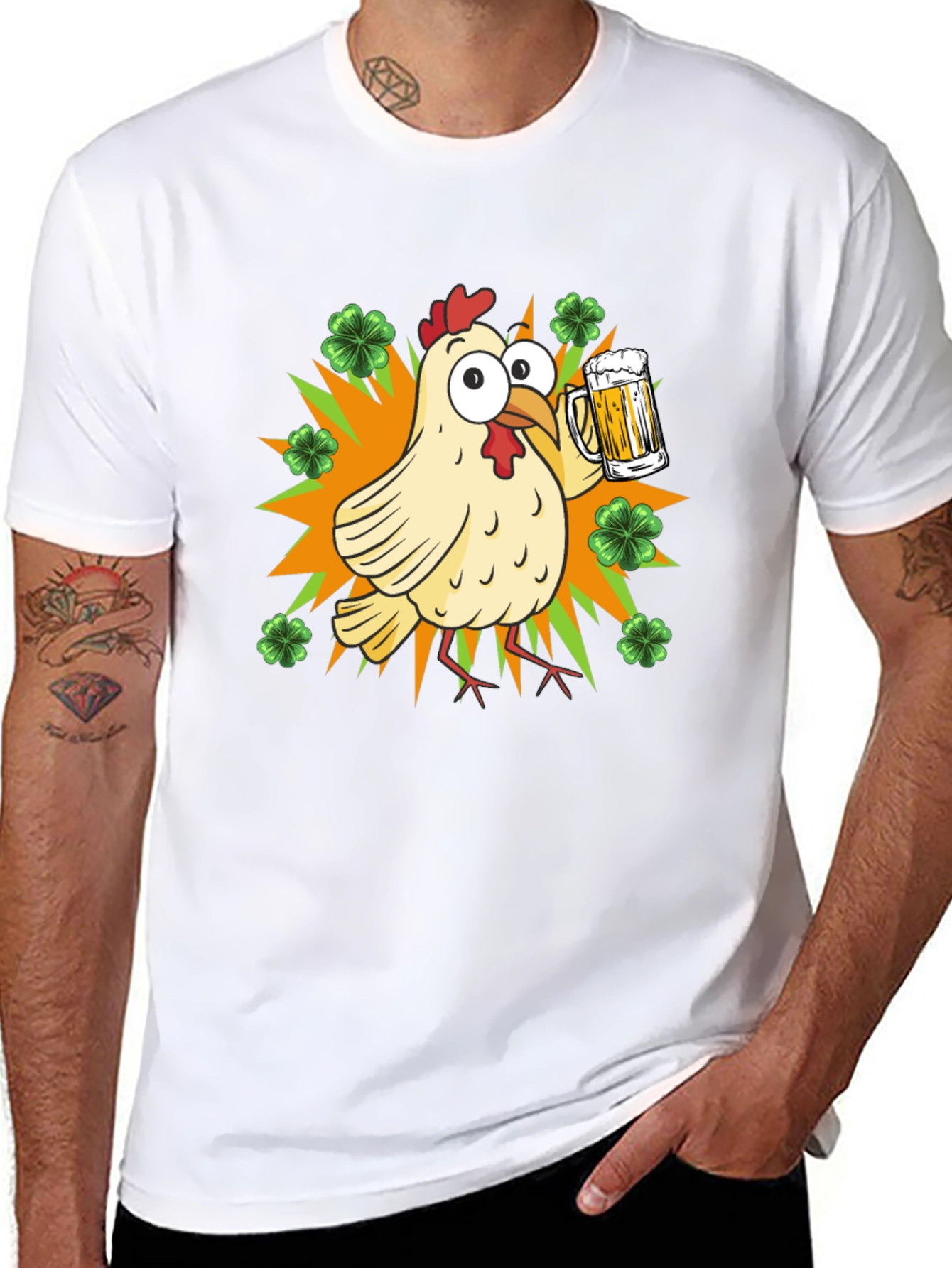 Black St. Patrick's Day Chicken with Beer T-Shirt view 8