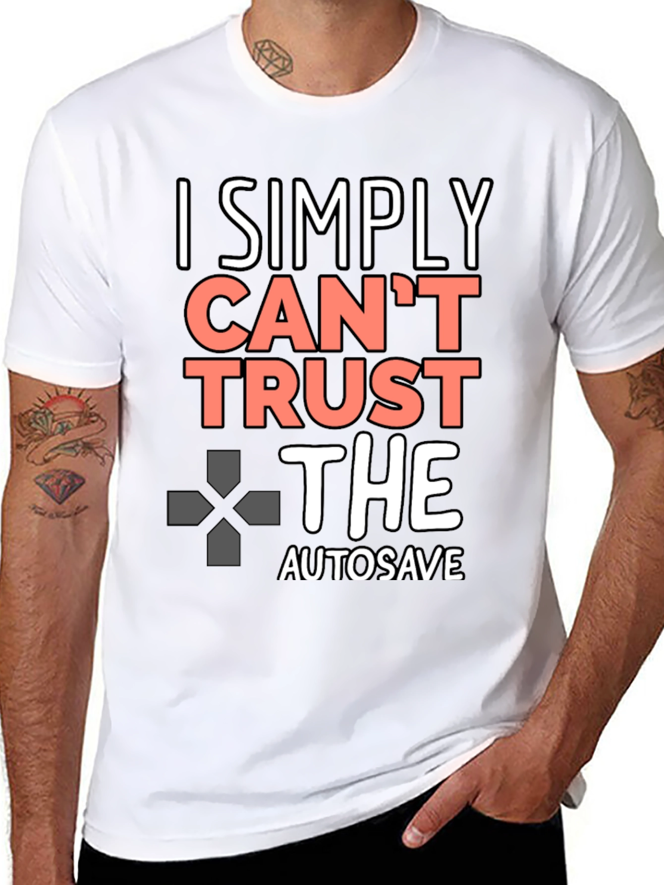 Black I Simply Can't Trust the Autosave Black T-Shirt view 8
