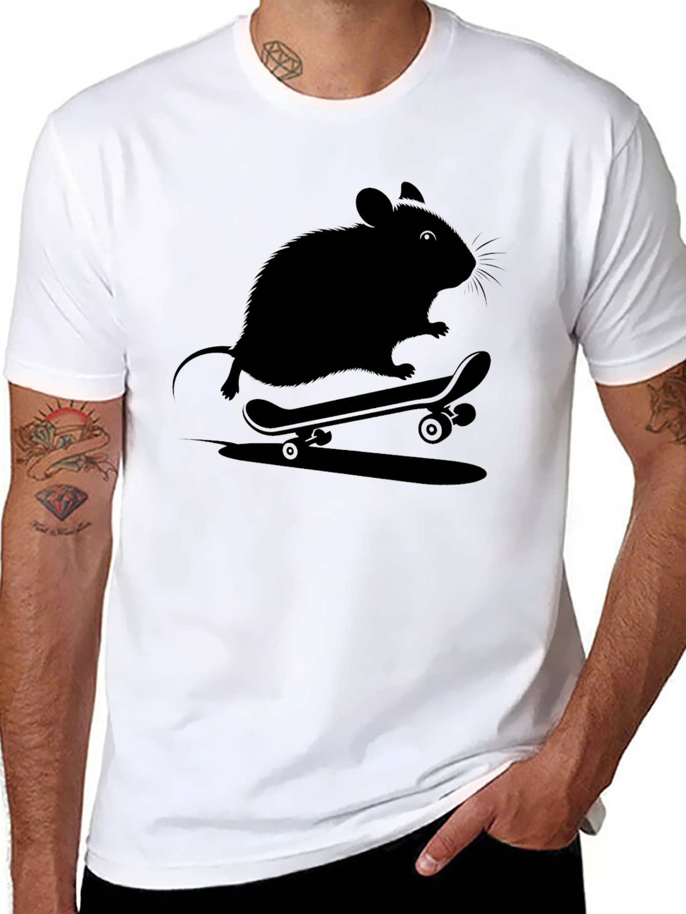 Black Skateboarding Rat Graphic Tee - Cool Casual Shirt view 8