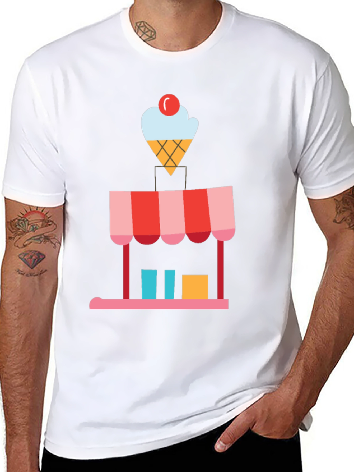 Black Ice Cream Shop Graphic Tee - Black Cotton T-Shirt view 8