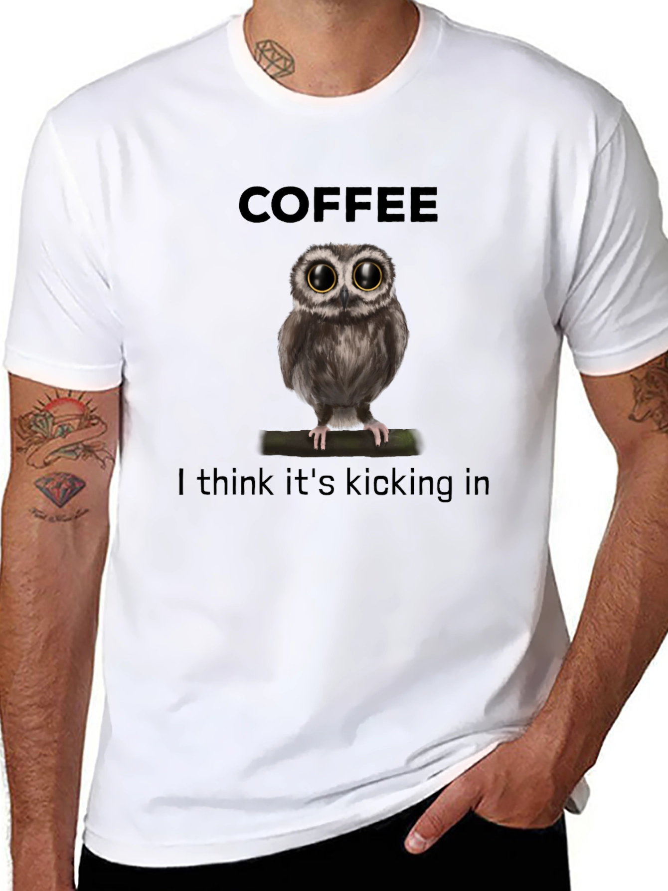 Black Coffee Owl Graphic T-Shirt - I Think It's Kicking In view 8