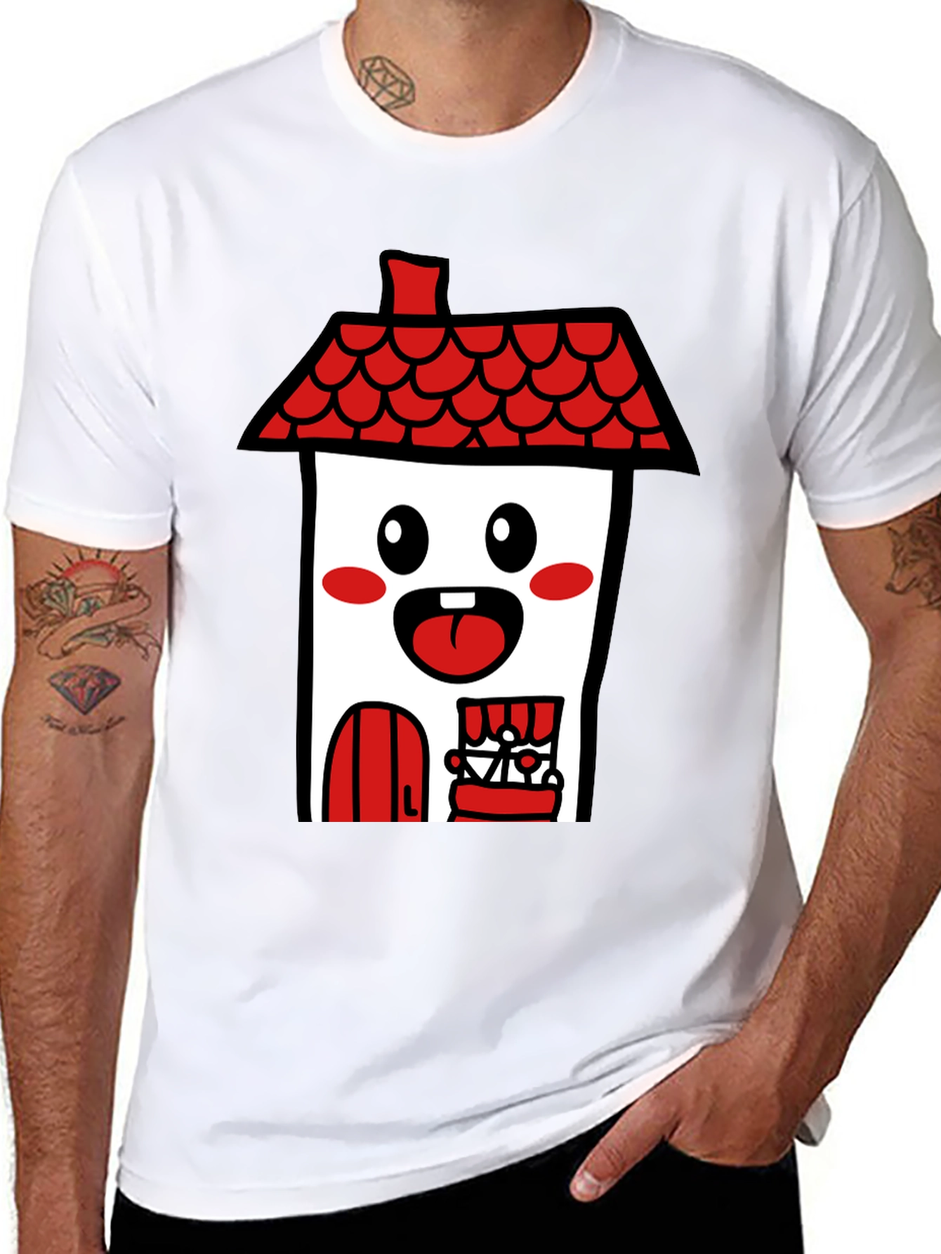 Black Kawaii House T-Shirt - Cute Cartoon Graphic Tee view 8