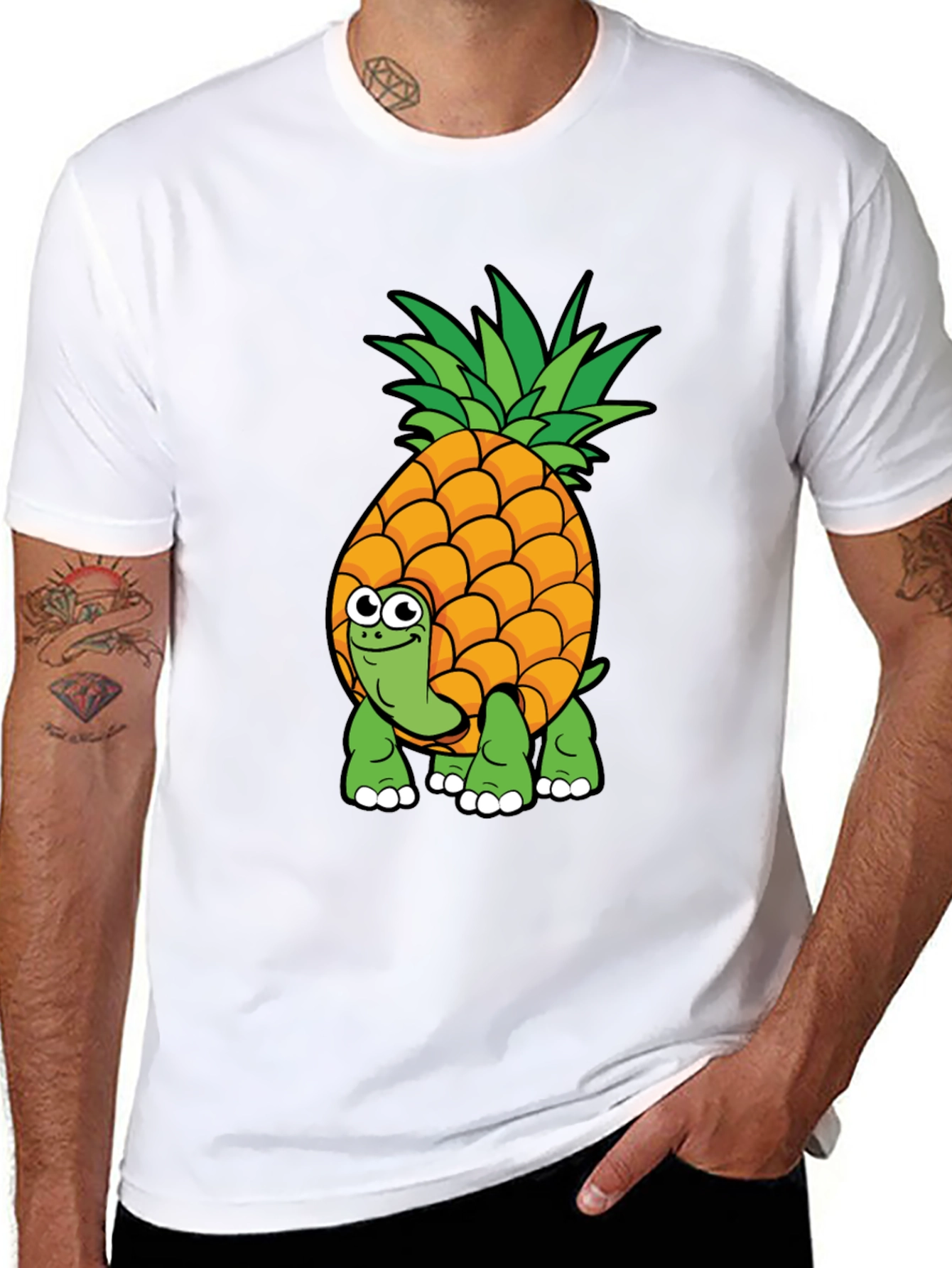Black Pineapple Turtle Graphic Tee - Novelty Cartoon Shirt view 8