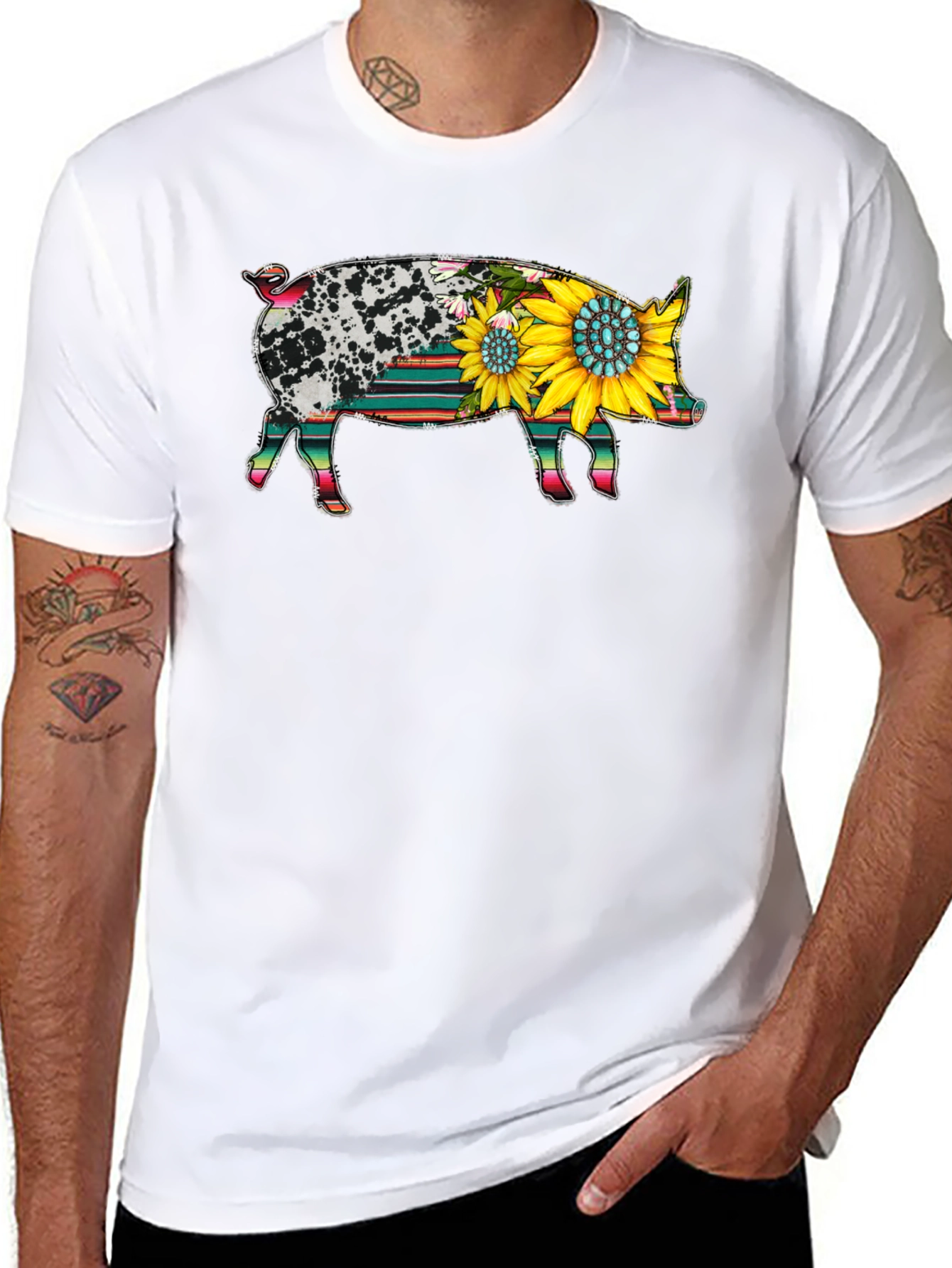 Black Sunflower Pig Graphic Tee view 8