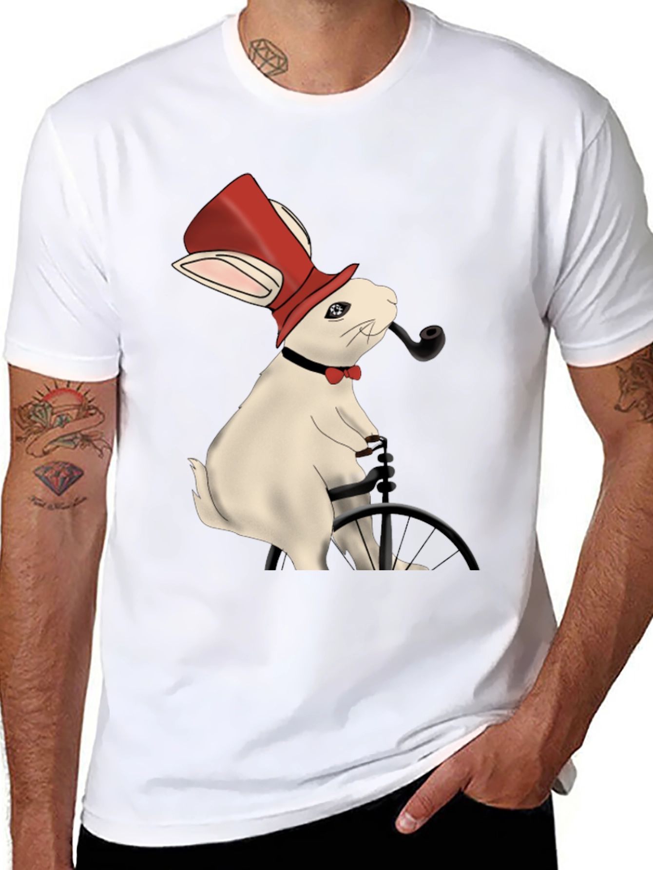 Black Rabbit Gentleman T-Shirt - Unique Design view 8