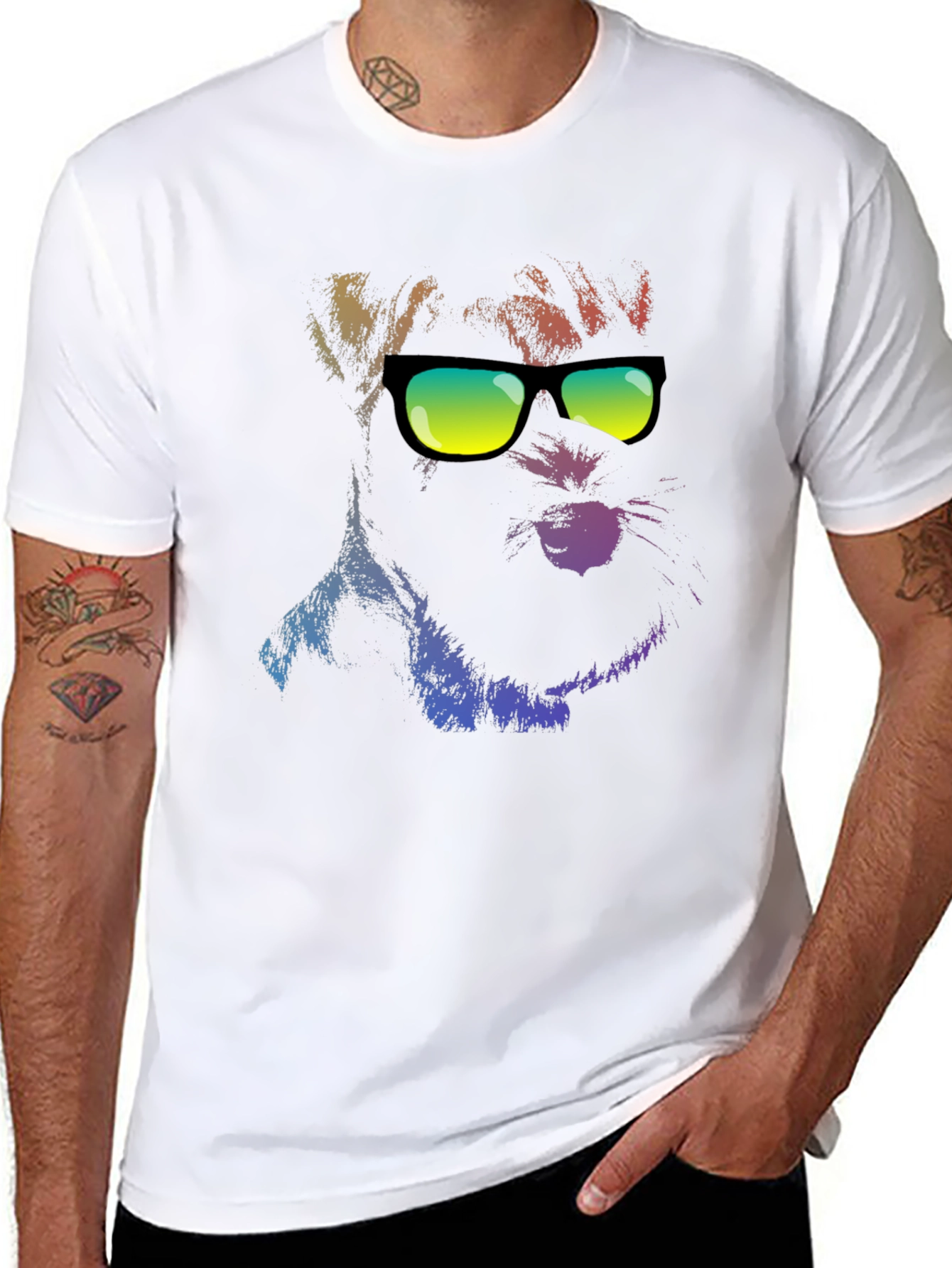Black Cool Dog in Shades Men's Black T-Shirt view 8